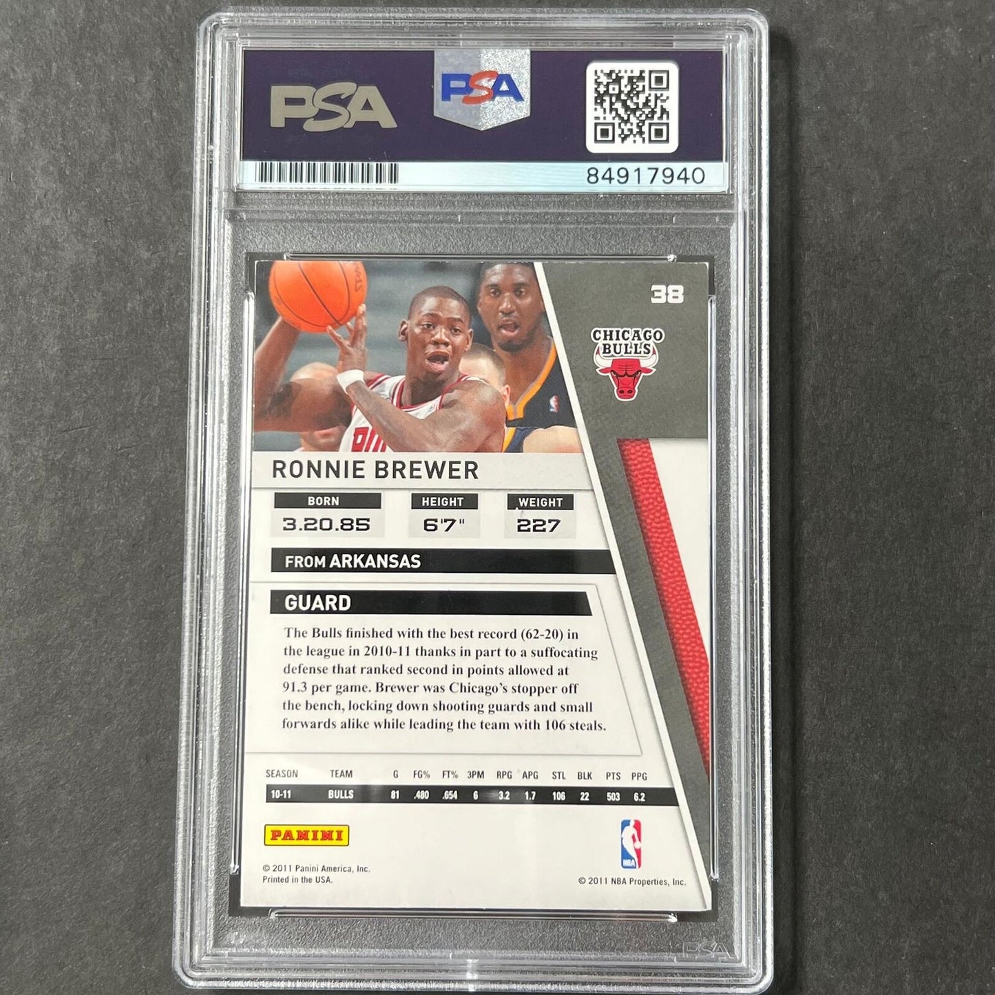2010-11 Panini #38 Ronnie Brewer Signed Card AUTO PSA Slabbed Bulls
