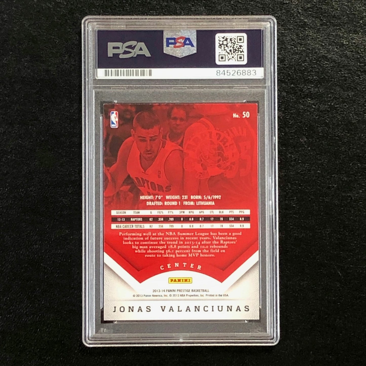 2013-14 Panini Prestige #50 Jonas Valanciunas Signed Card AUTO PSA Slabbed Rapto