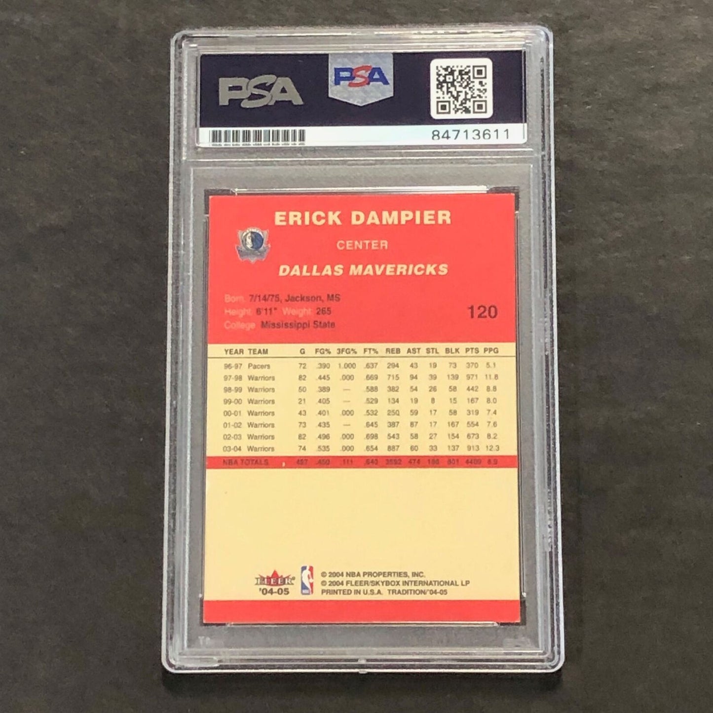 2004-05 Fleer Tradition #120 ERICK DAMPIER Signed Card AUTO PSA Slabbed Dallas M