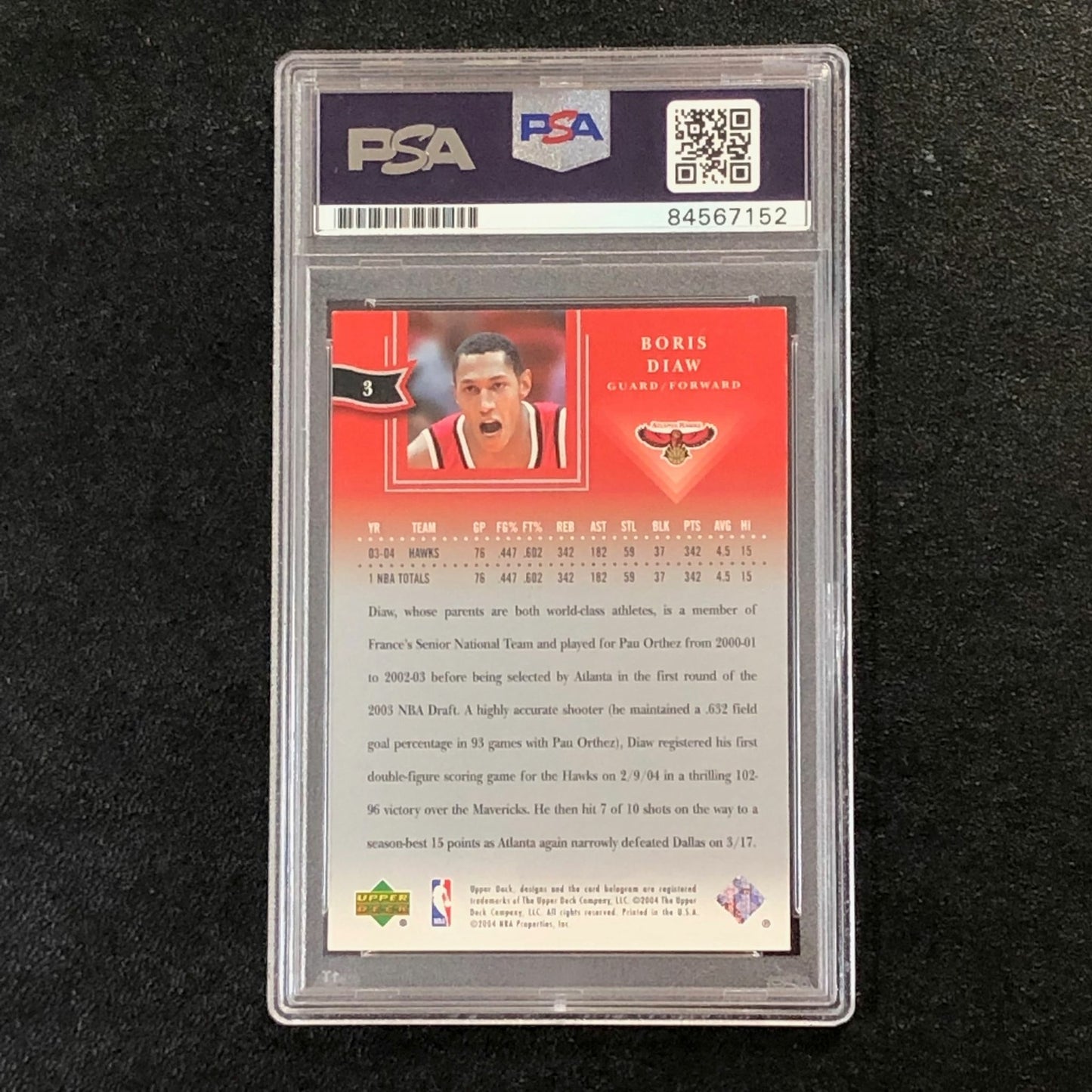 2004-05 Upper Deck All-Star Lineup #3 Boris Diaw Signed Card AUTO 10 PSA Slabbed