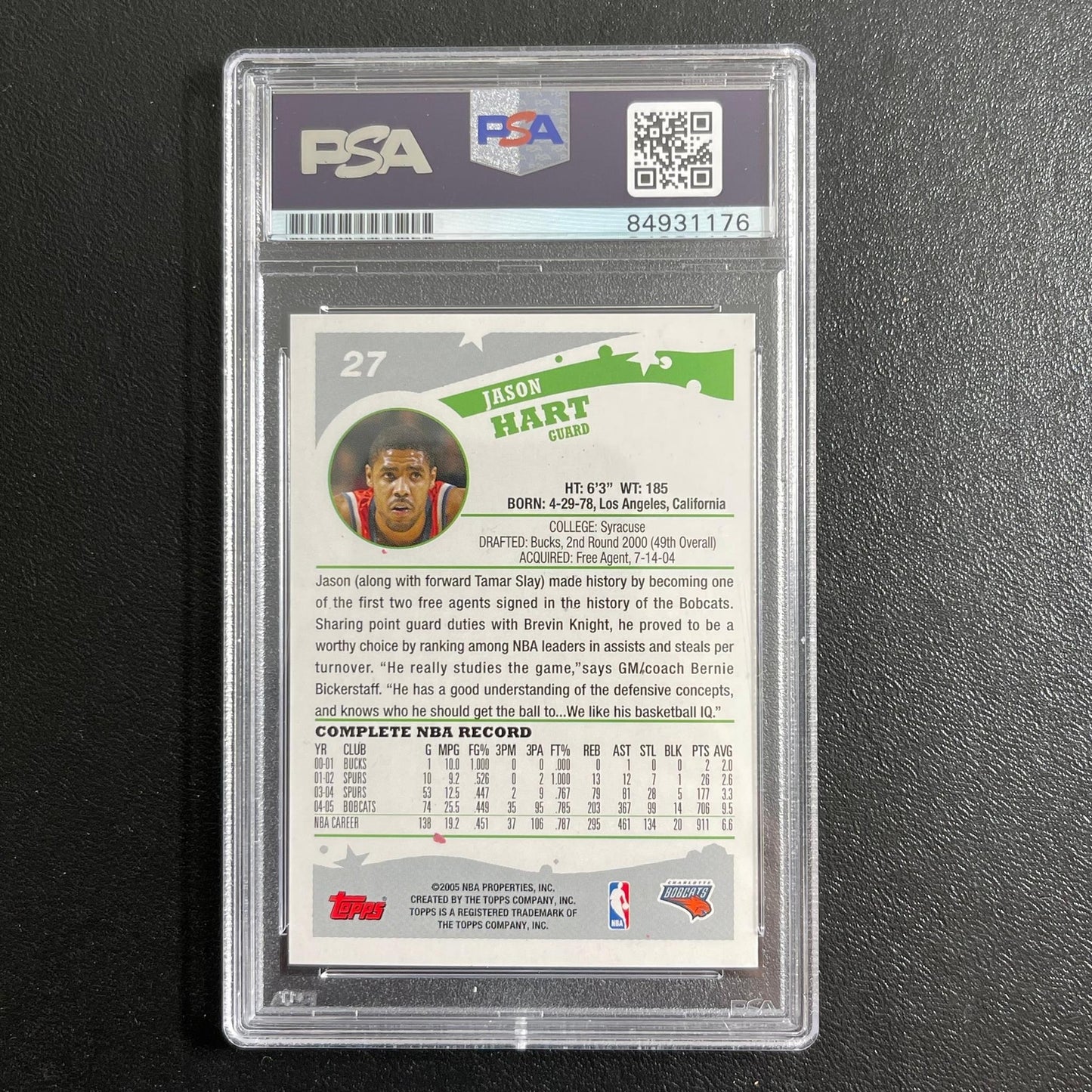 2005-06 Topps #27 Jason Hart Signed Card AUTO PSA/DNA Slabbed Bobcats