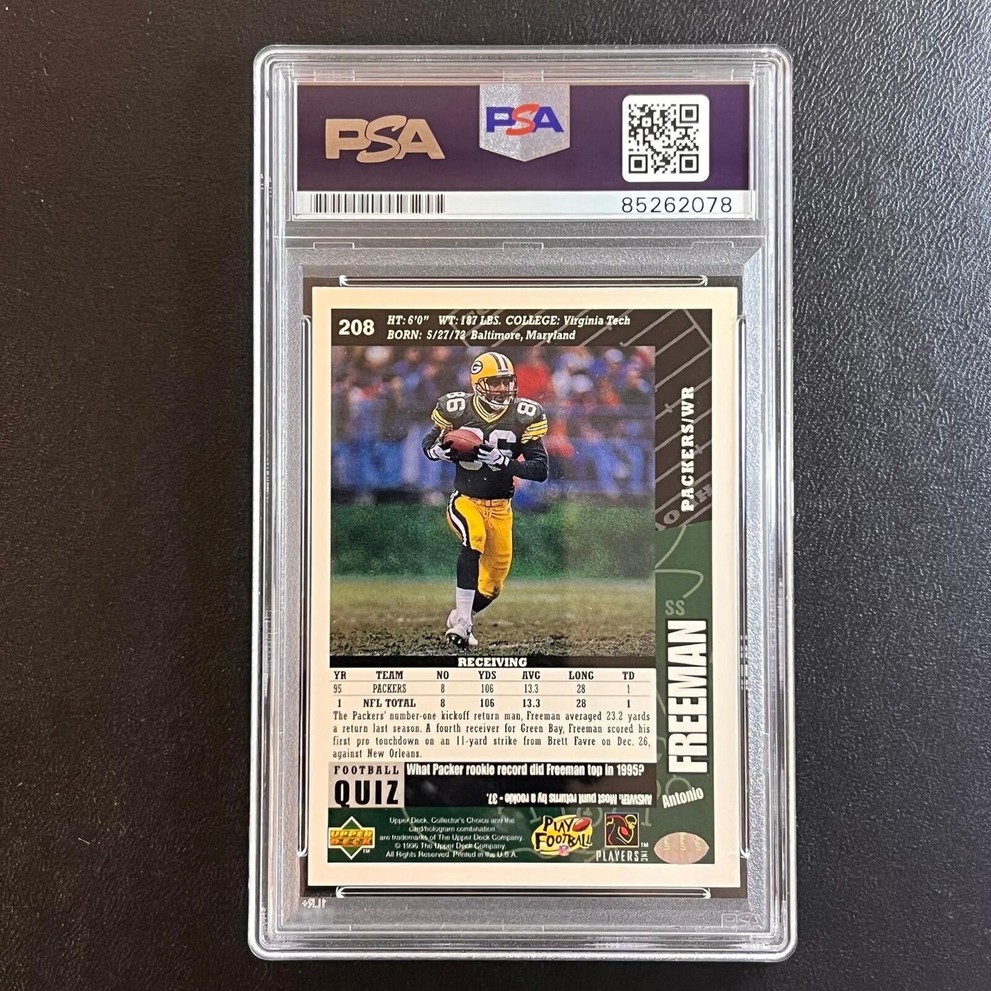 1996 Upper Deck Collector's Choice #208 Antonio Freeman Signed Card PSA AUTO Sla
