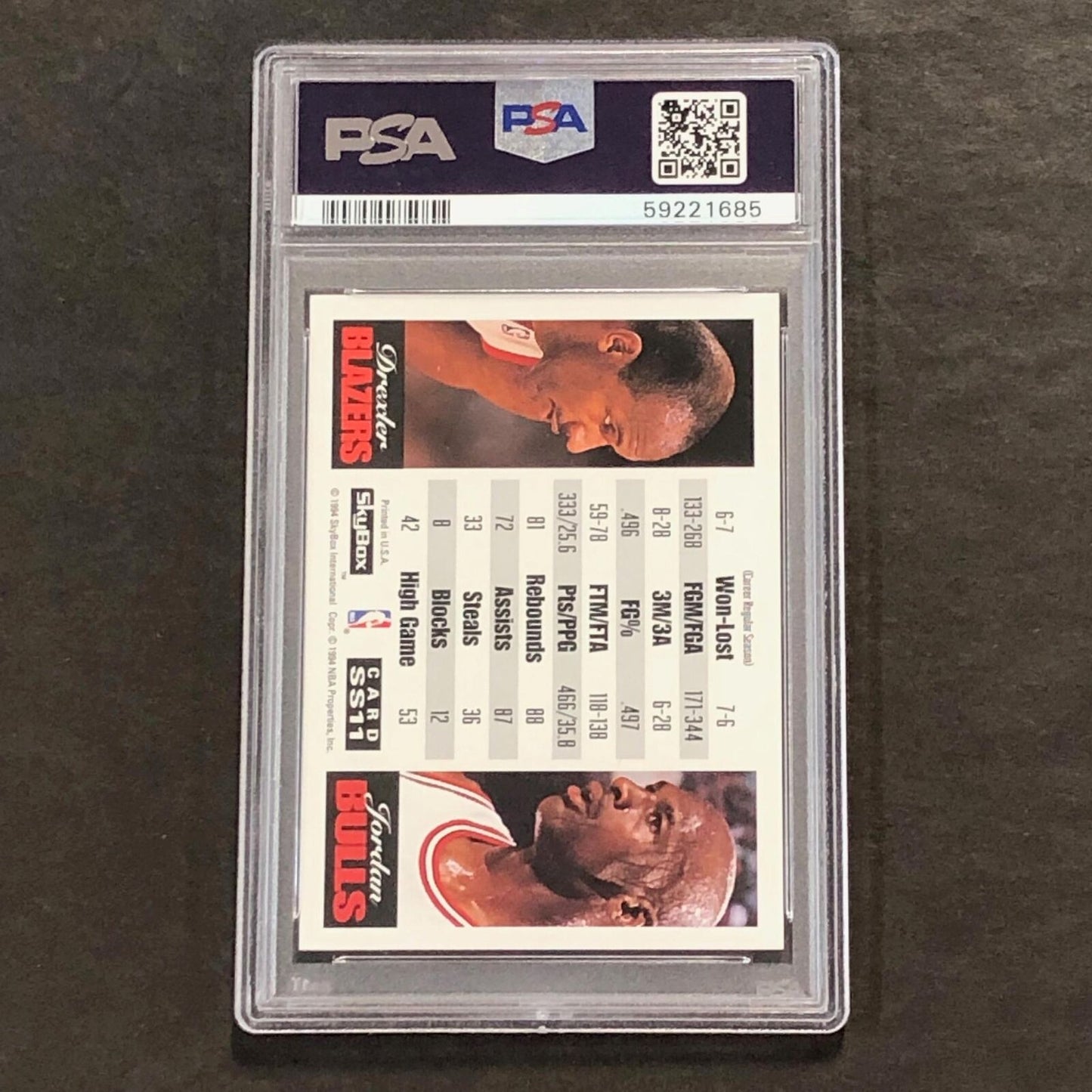 1993 Skybox Premium Showdown Series #SS11 Michael Jordan and Clyde Drexler PSA 8