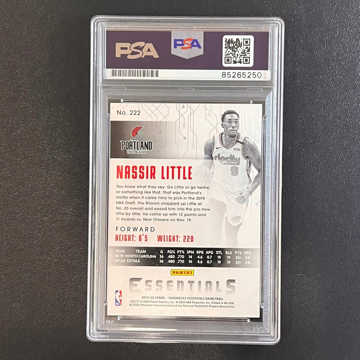 2019-20 Panini Chronicles Essentials #222 Nassir Little Signed AUTO PSA Slabbed