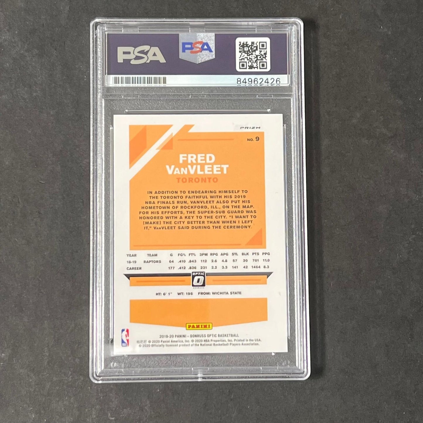 2019-20 Panini Donruss Optic #9 Fred VanVleet Signed Card AUTO PSA Slabbed Rapto