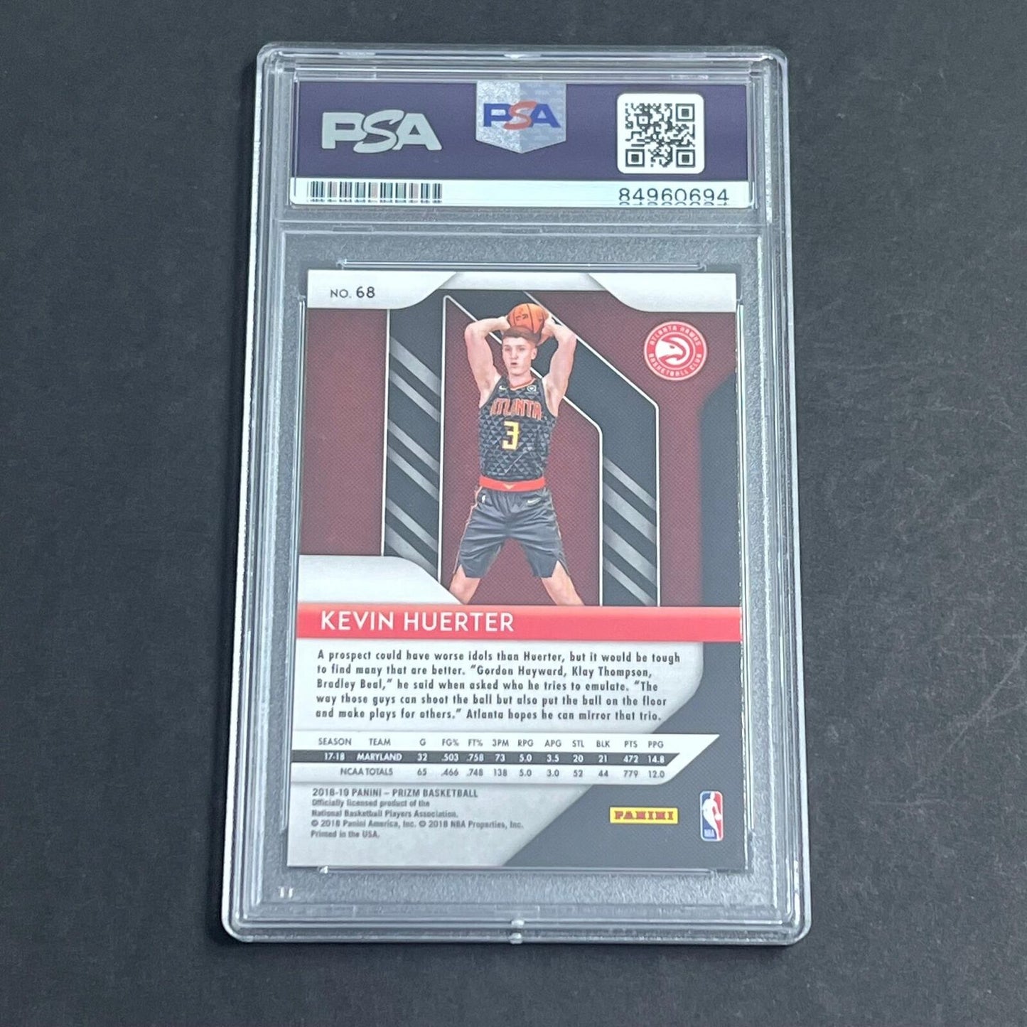 2018-19 Panini Prizm #68 Kevin Huerter Signed Card AUTO PSA/DNA Slabbed Hawks RC