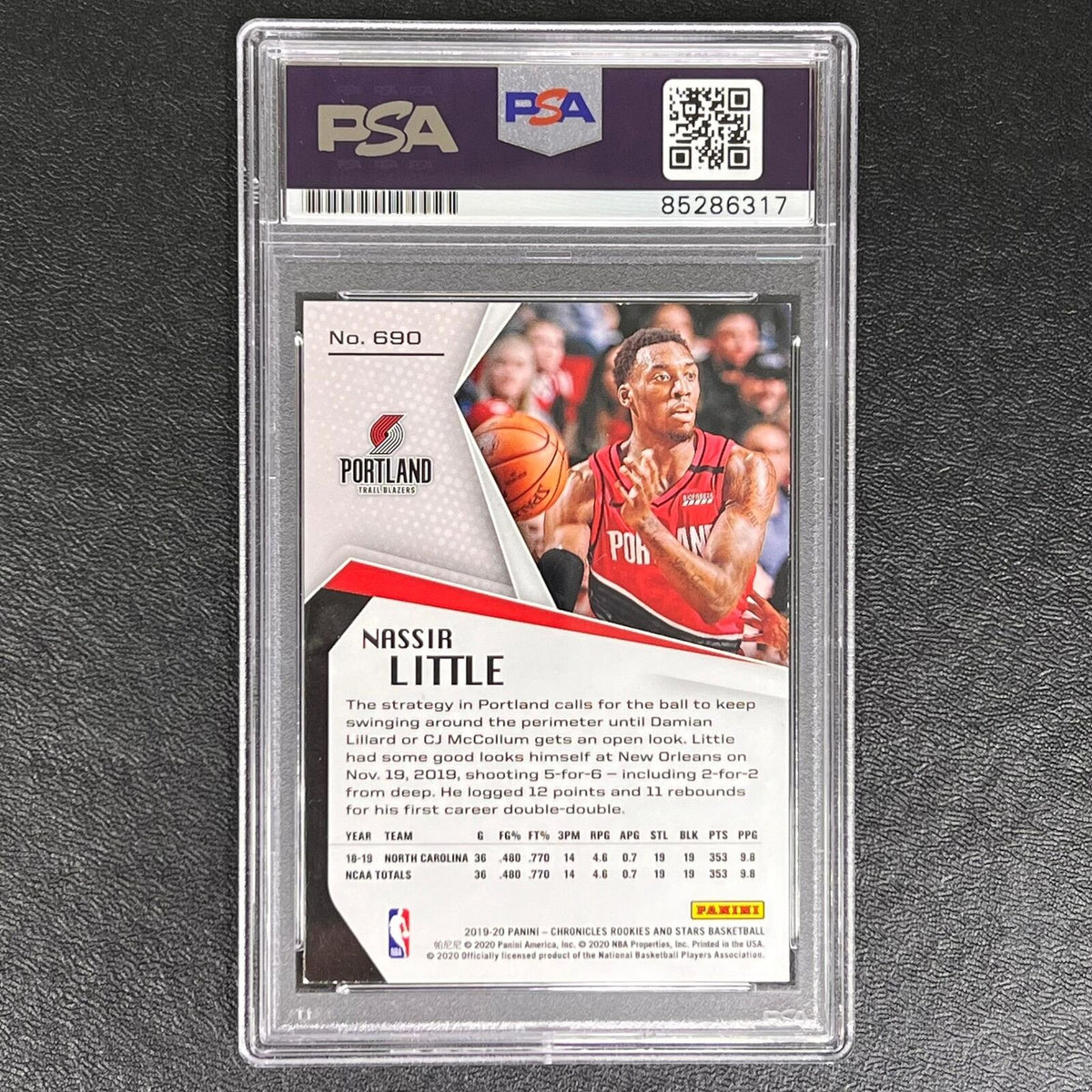 2019-20 Panini Chronicle Rookies and Stars #690 Nassir Little Signed Card PSA AU