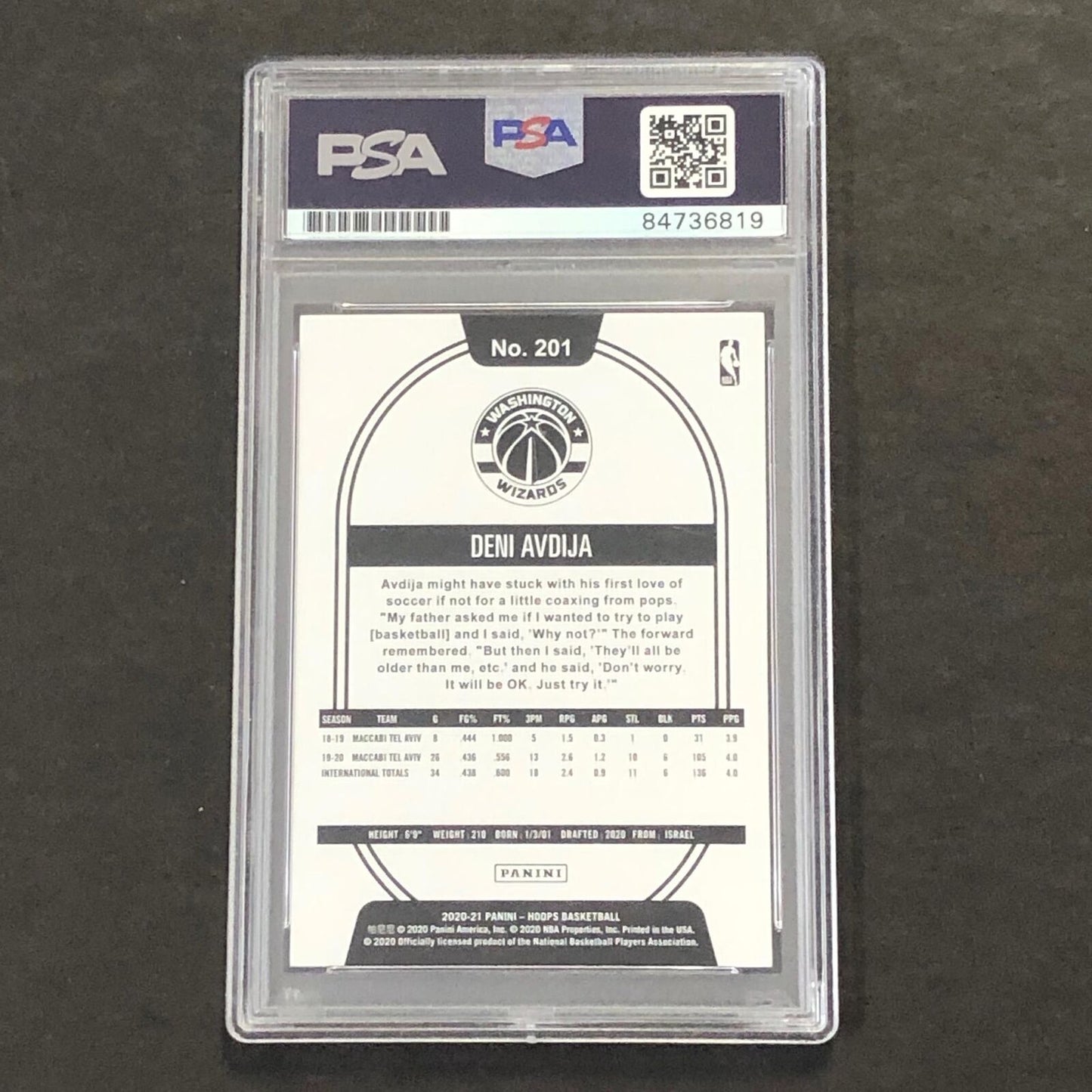 2020-21 NBA Hoops #201 Deni Avdija Signed AUTO PSA Slabbed RC Wizards