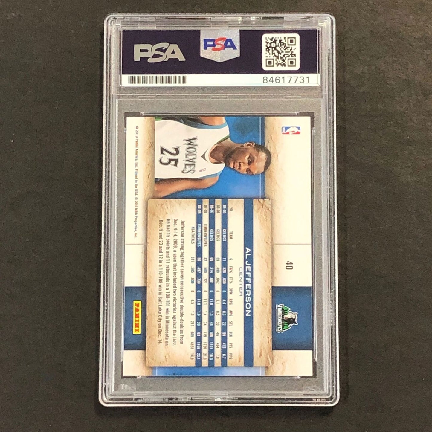 2009-10 Panini Studio #40 Al Jefferson Signed Card AUTO 10 PSA Slabbed Timberwol