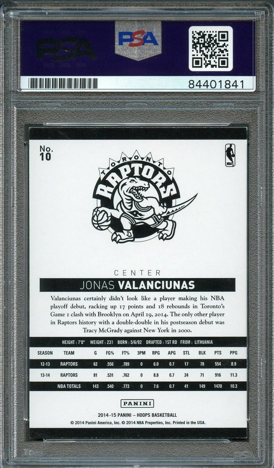 2014-15 NBA Hoops #10 Jonas Valanciunas Signed Card AUTO PSA Slabbed Toronto Rap