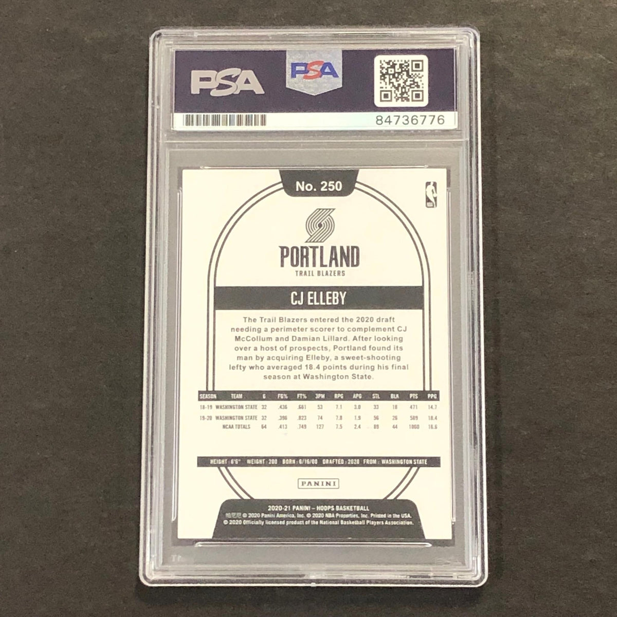 2020-21 NBA Hoops #250 CJ ELLEBY Signed Card AUTO PSA Slabbed RC Trail Blazers