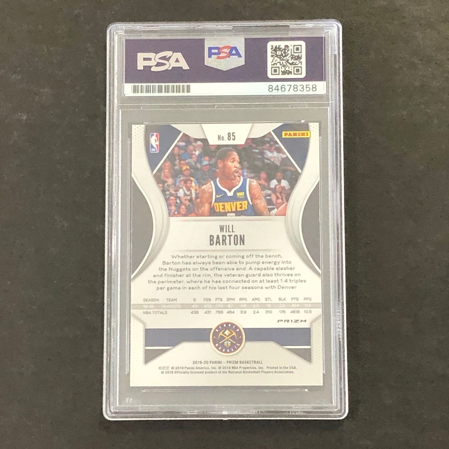 2019-20 Panini Prizm #85 Will Barton Signed Card PSA Slabbed Nuggets