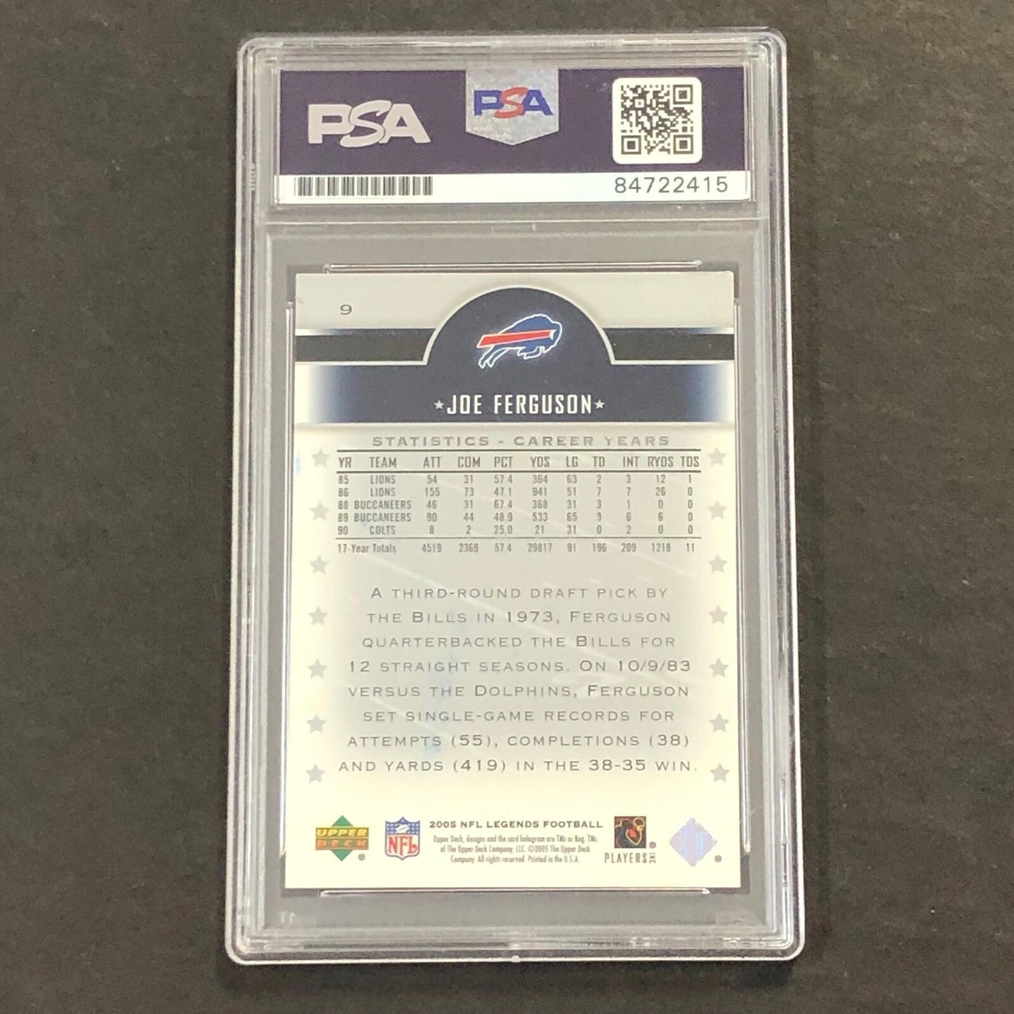 2005 NFL Football Upper Deck #9 Joe Ferguson Signed Card AUTO PSA/DNA Bills