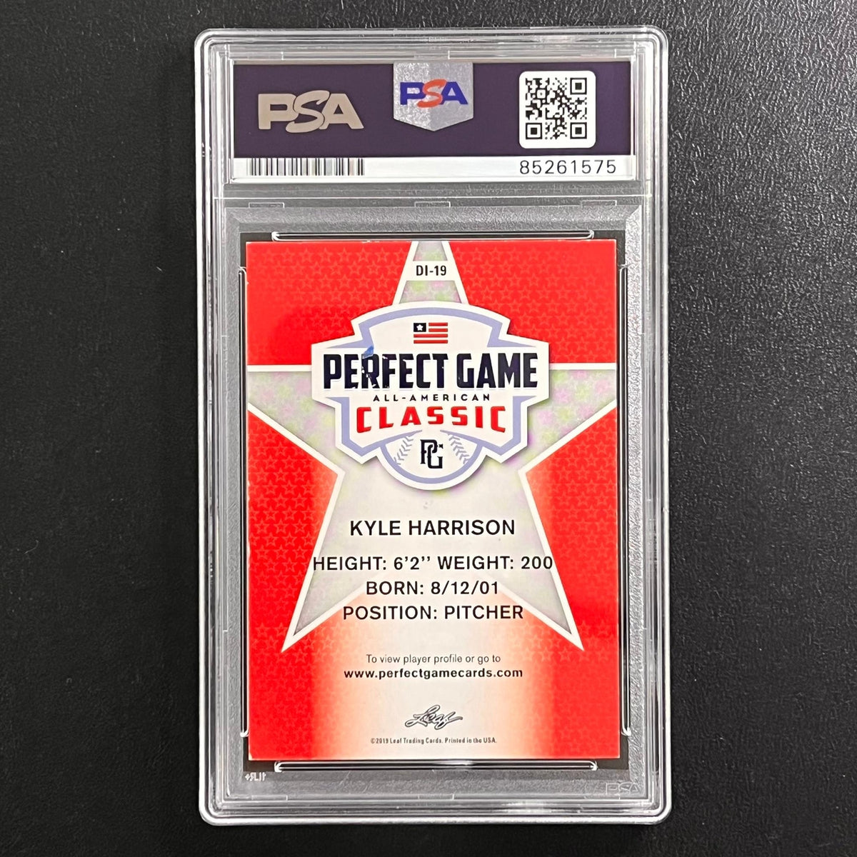 2019 Leaf Perfect Game All-American Classic #DI-19 Kyle Harrison signed card PSA