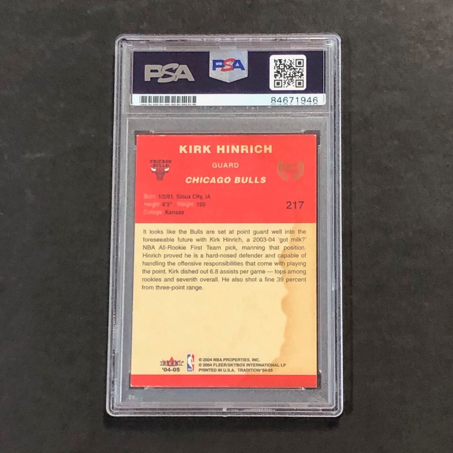 2004-05 Fleer Tradition #217 Kirk Hinrich Signed Card PSA Slabbed Bulls