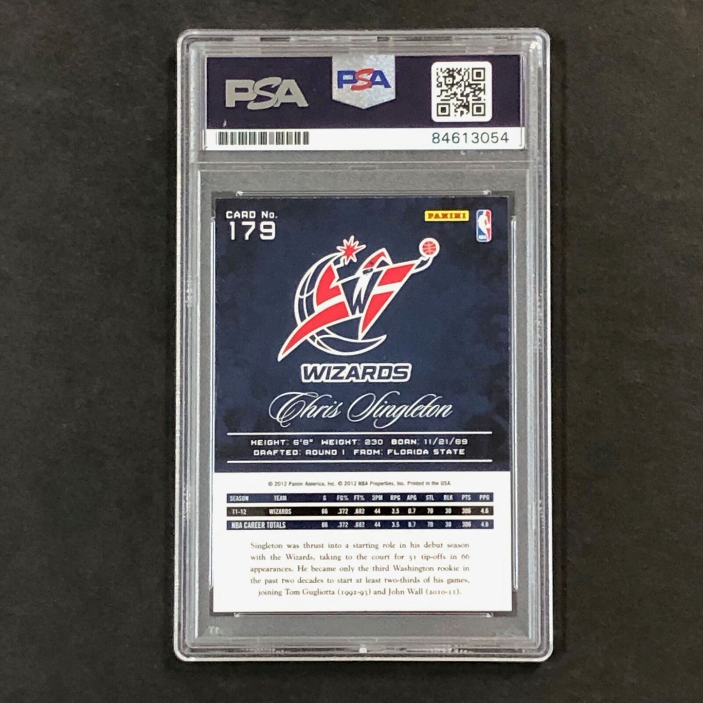 2012-13 Panini Prestige #179 Chris Singleton Signed Card AUTO PSA Slabbed RC Wiz