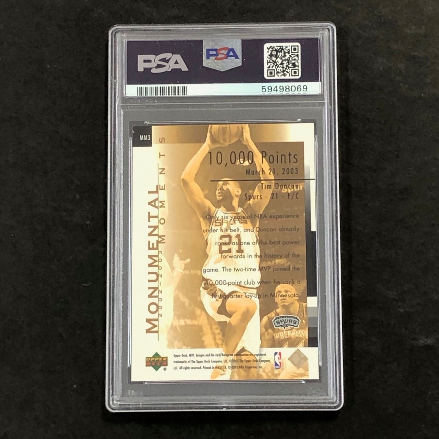 2003 Upper Deck MVP #MM3 Tim Duncan PSA 7 Monumental Moments