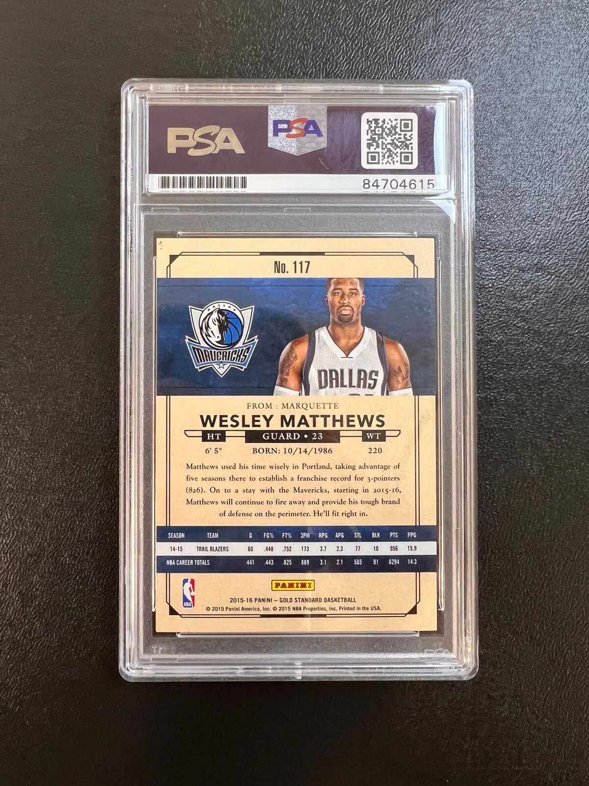 2015-16 Panini #117 Wesley Matthews Signed Card AUTO PSA Slabbed Mavericks