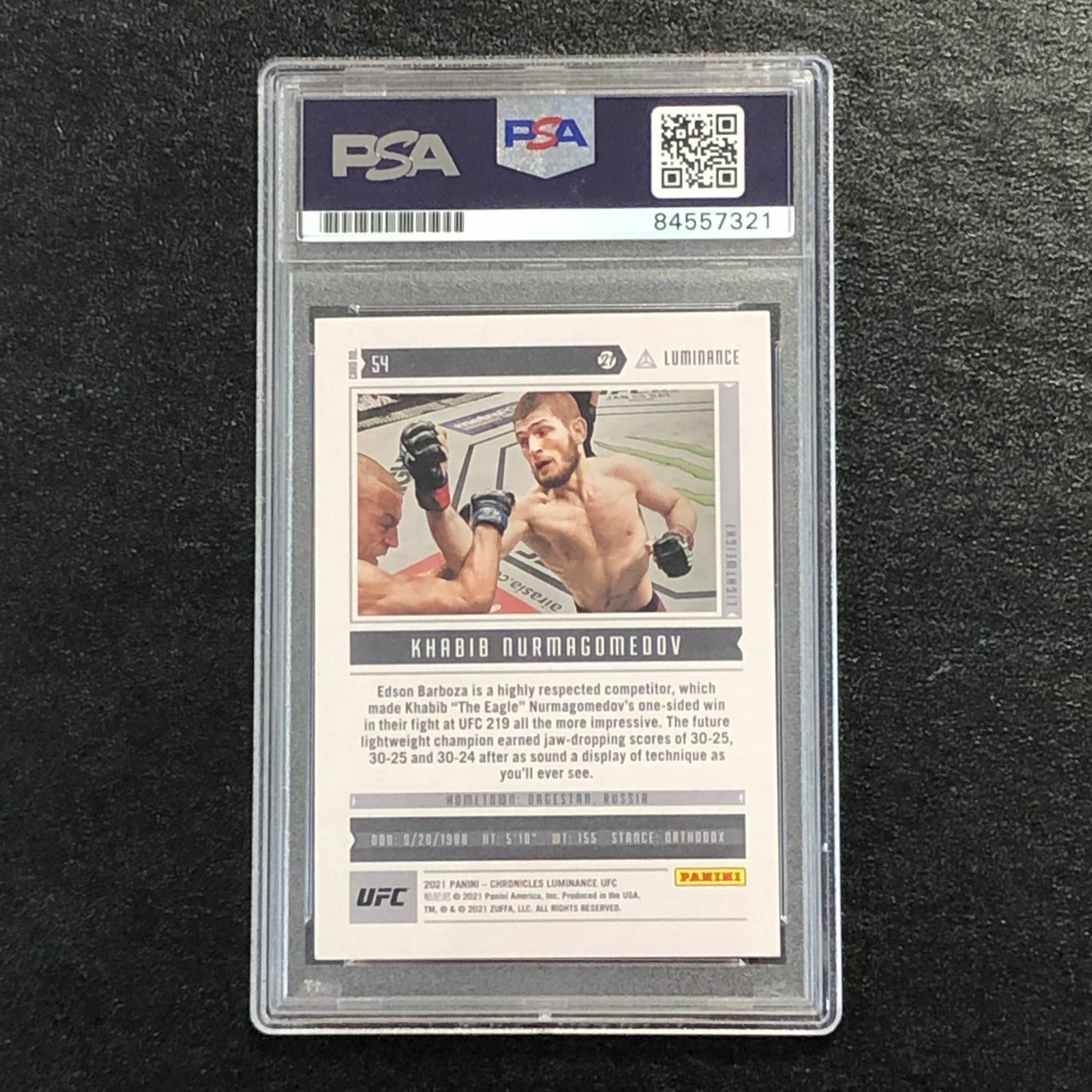 2021 PANINI LUMINANCE #54 Khabib Nurmagomedov Signed Card AUTO PSA Slabbed