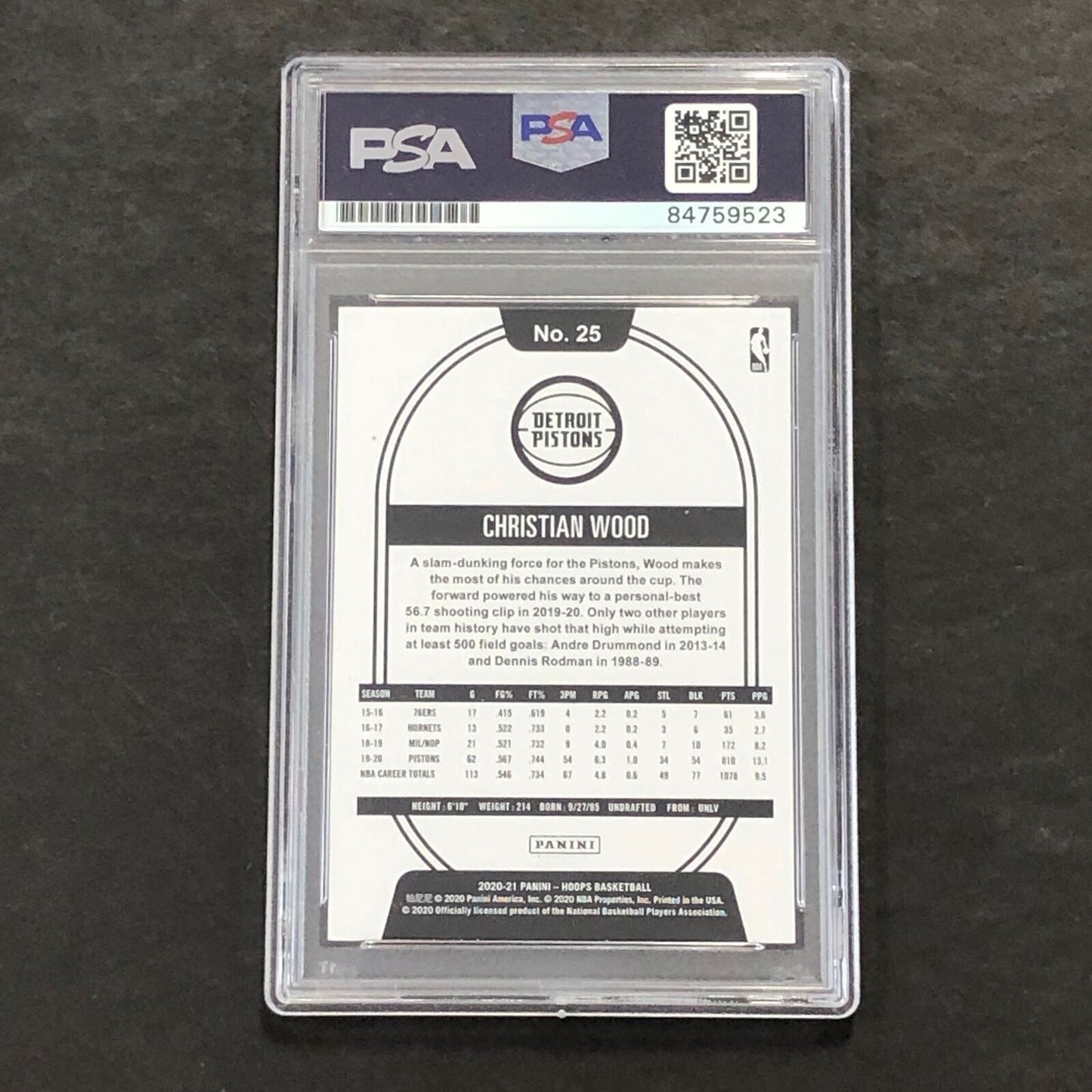 2020-21 Panini NBA Hoops #25 Christian Wood Signed Card AUTO PSA Slabbed Pistons
