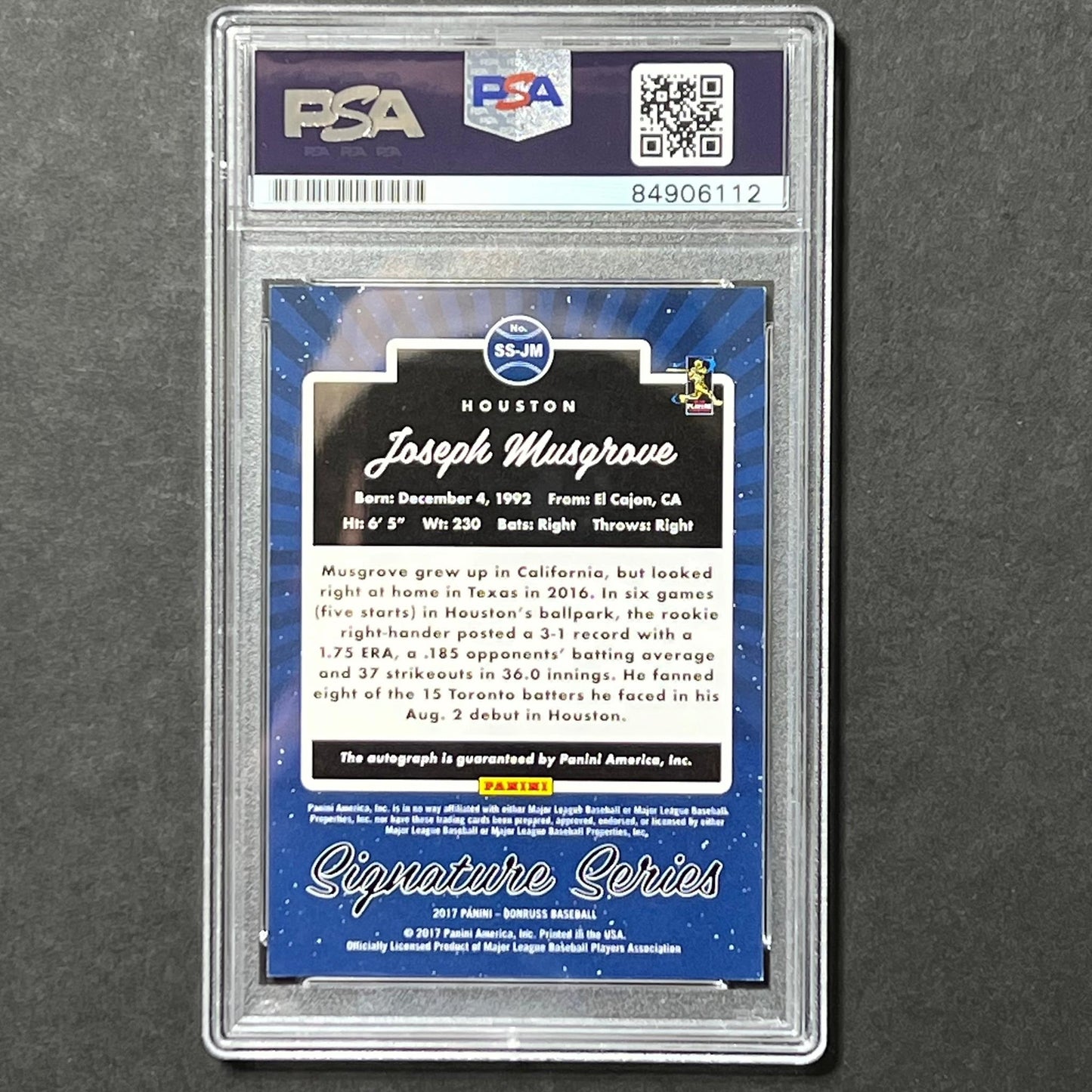 2017 Panini Donruss #SS-JM Joe Musgrove Signed Card PSA Slabbed Auto Grade 10 As