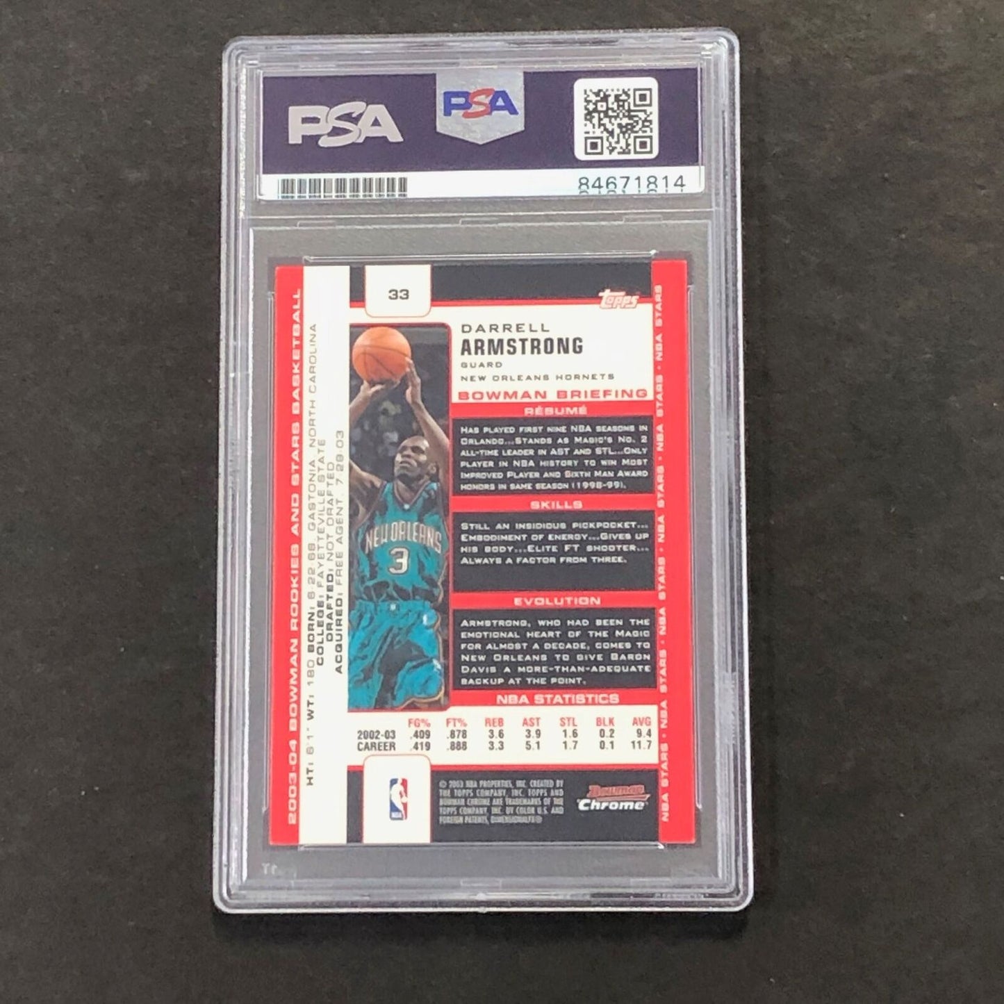 2002-03 Bowman Chrome #33 Darrell Armstrong Signed Card AUTO PSA Slabbed Hornets