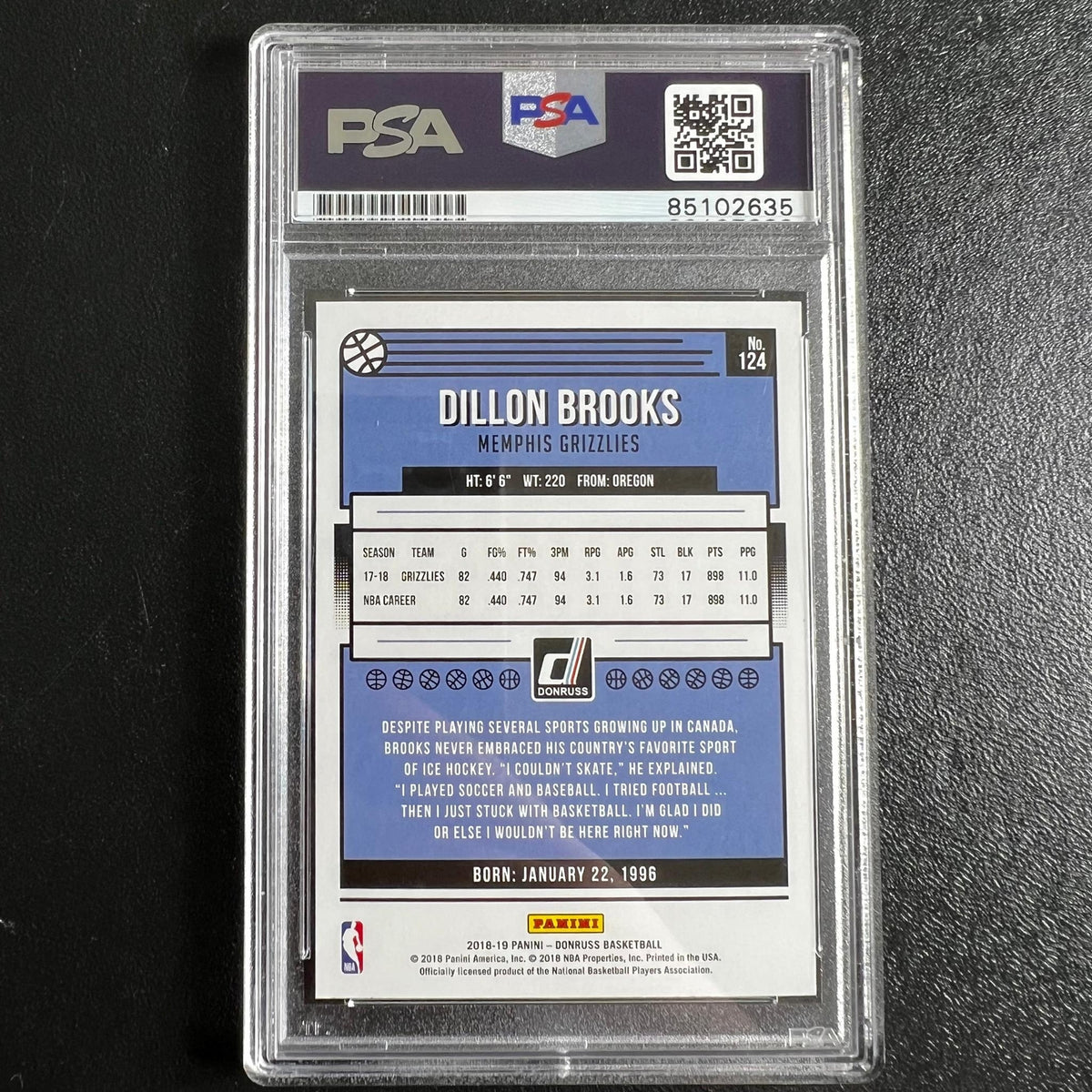 2018-19 Panini Donruss #124 Dillon Brooks Signed Card AUTO PSA Slabbed Grizzlies