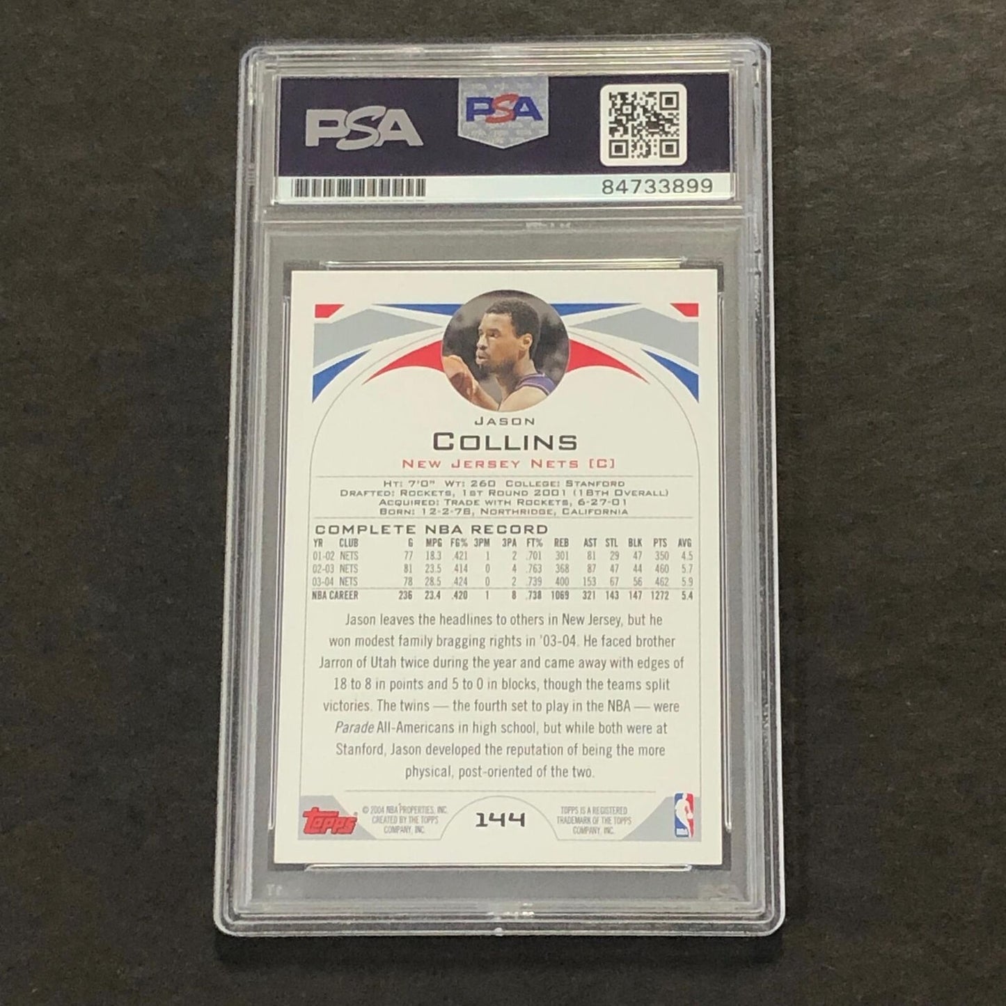 2004 Topps #144 Jason Collins Signed Card AUTO PSA Slabbed Nets