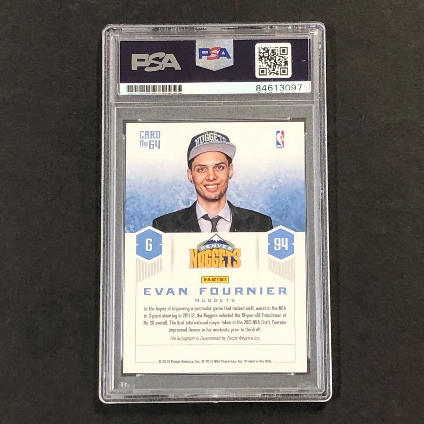 2012-13 Panini Prestige Prestigious Picks #64 Evan Fournier Signed Card AUTO PSA