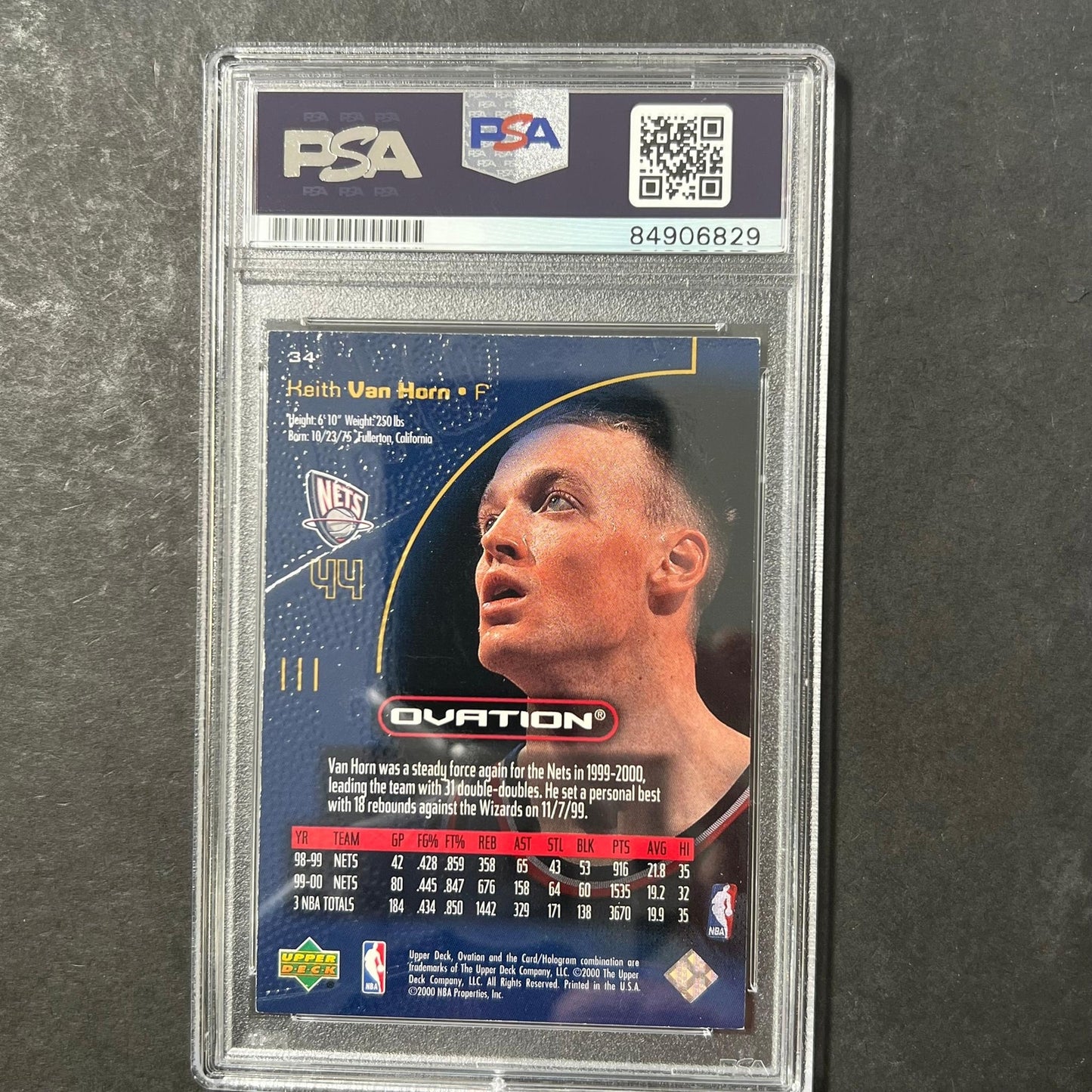 2000-01 Upper Deck Ovation #34 Keith Van Horn Signed Card Auto PSA Slabbed Nets
