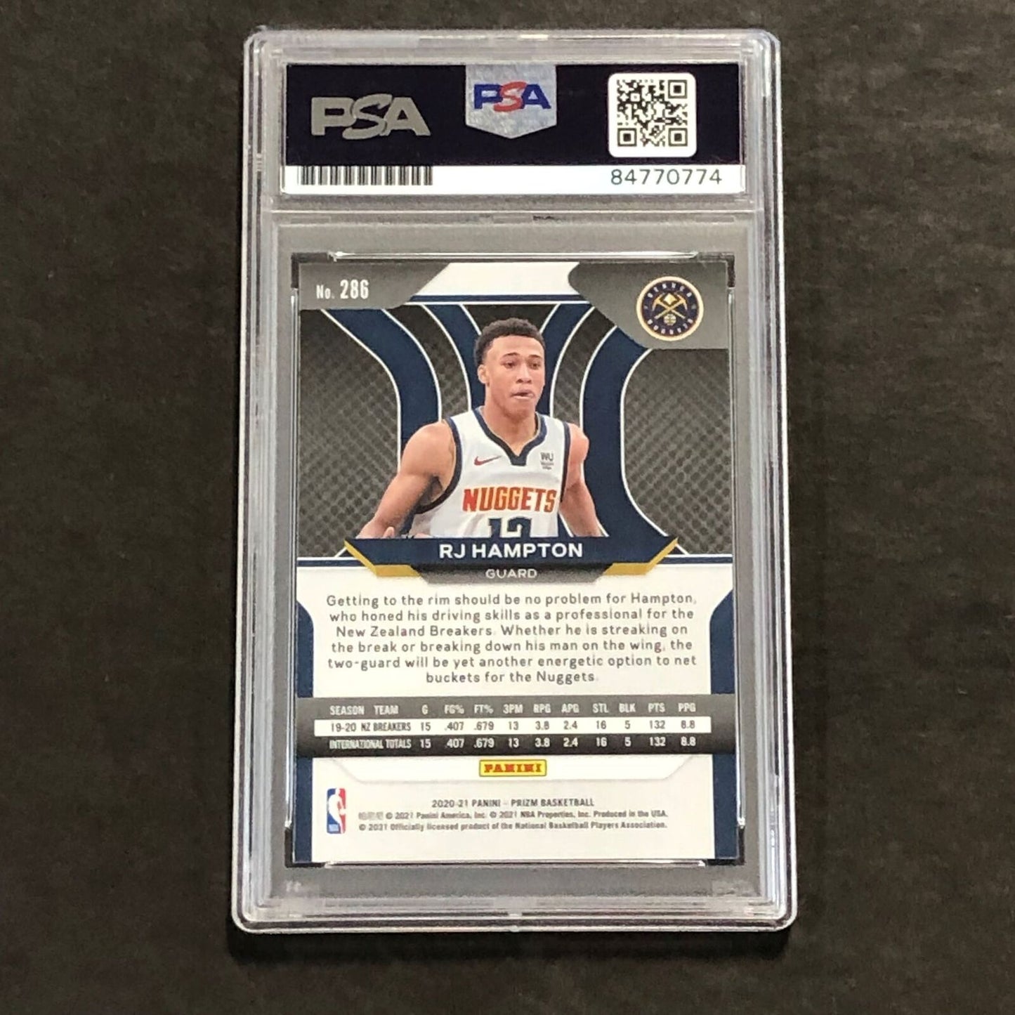 2020-21 Panini Prizm #286 RJ Hampton signed Auto Card PSA/DNA Slabbed RC Nuggets
