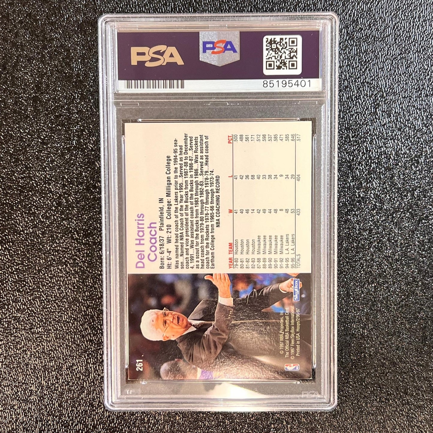 1997 Fleer Skybox #261 Del Harris Signed Card AUTO PSA Slabbed Lakers