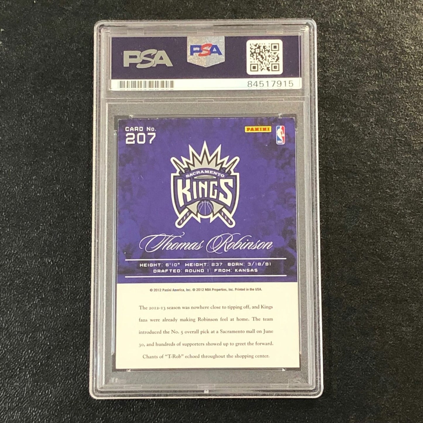 2012-13 Panini Prestige #207 Thomas Robinson Signed Card AUTO PSA Slabbed RC Kin
