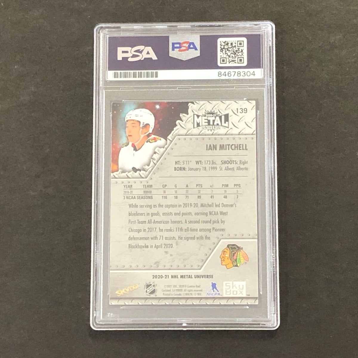 2020-21 NHL Skybox Metal Universe #139 Ian Mitchell Signed Card AUTO PSA slabbed