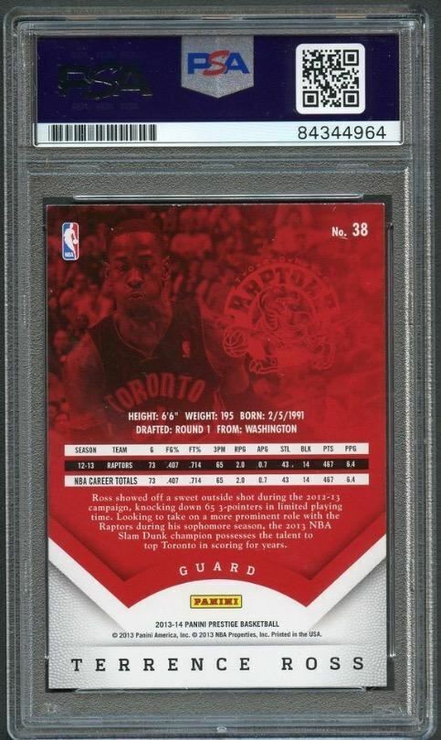 2013-14 Panini Prestige #38 Terrence Ross Signed Card AUTO 10 PSA Slabbed Raptor