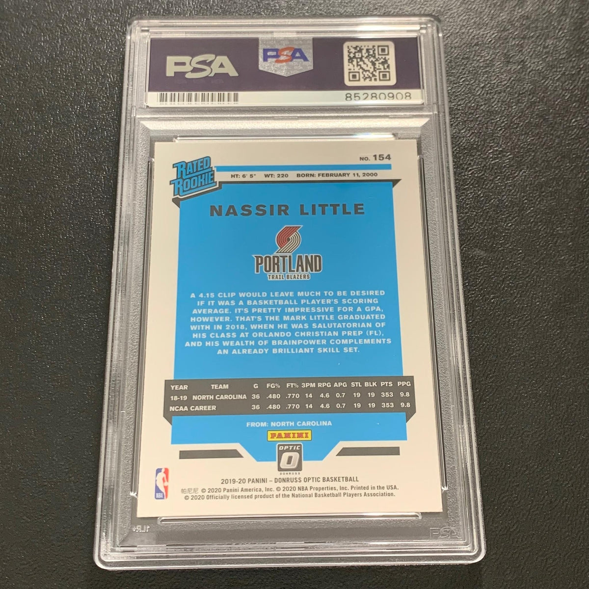 2019-20 Panini Optic #154 Nassir Little Signed Rookie Card AUTO PSA Slabbed RC B
