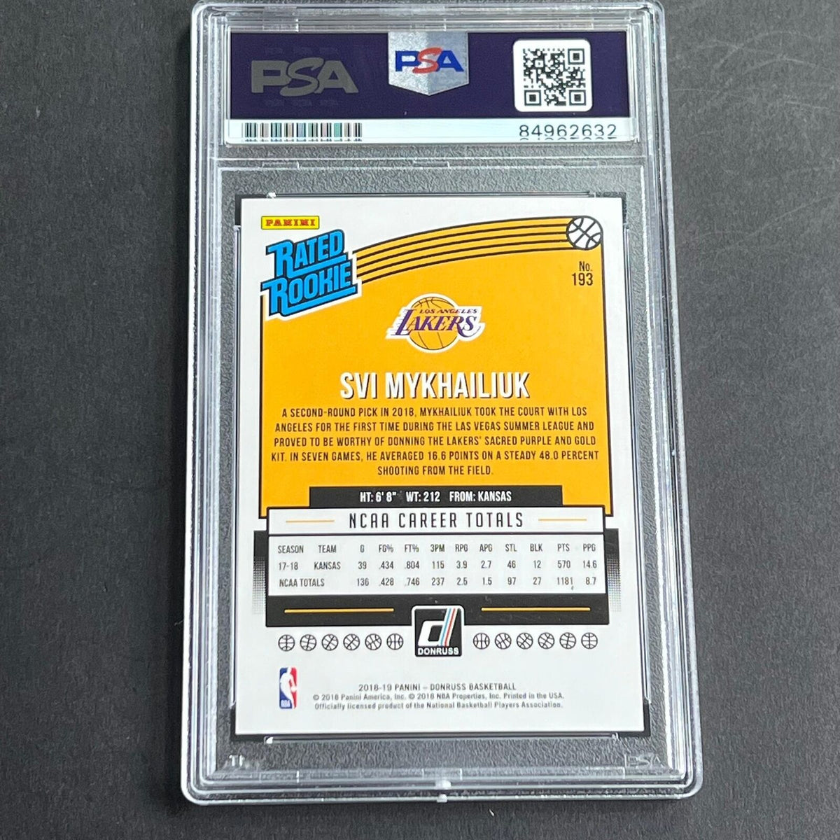 2018-19 Panini Donruss #193 Svi Mykhailiuk Signed Card AUTO 10 PSA Slabbed RC La