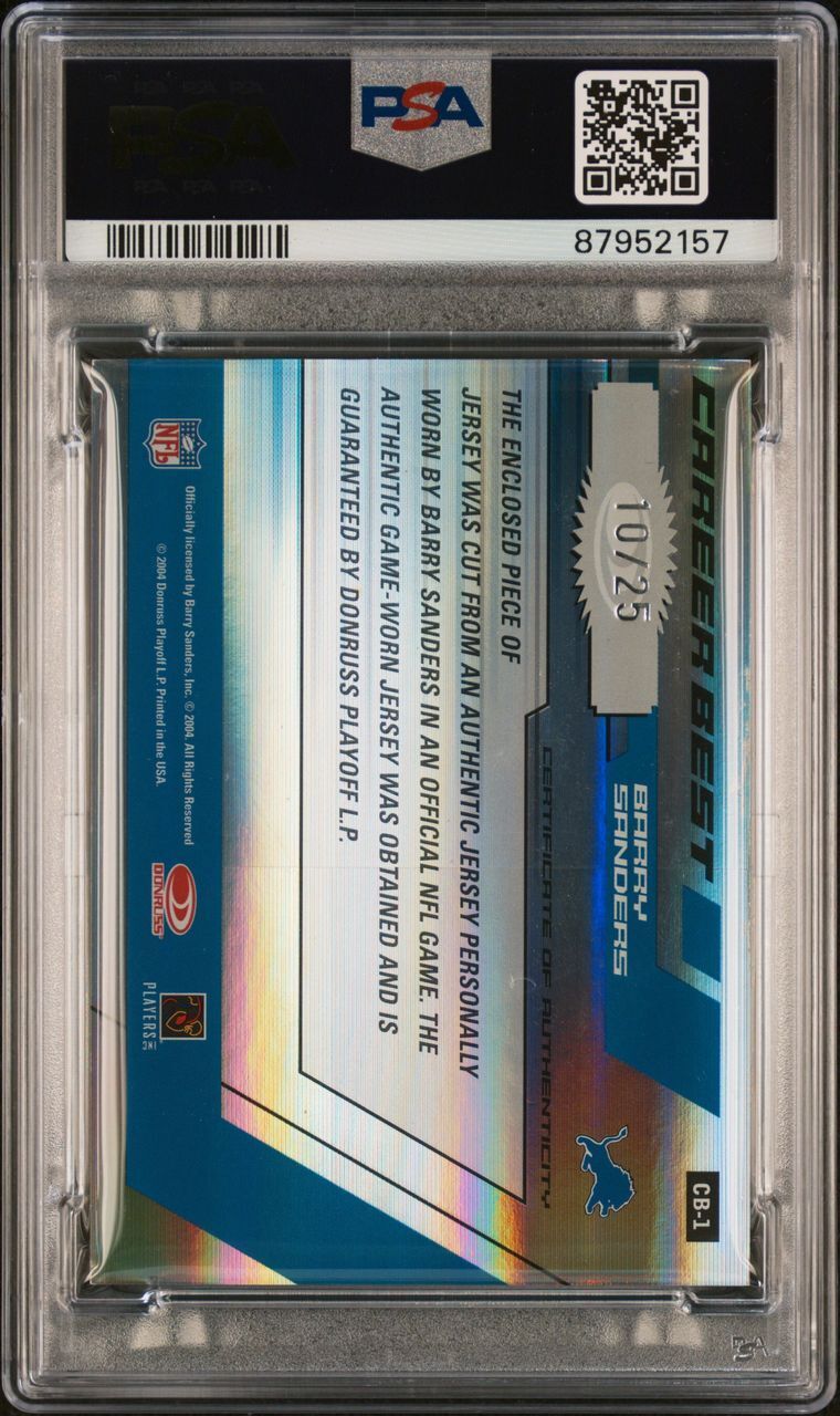 2004 Donruss Elite Career Best-Jersey-Prime #CB-1 Barry Sanders Signed Card PSA