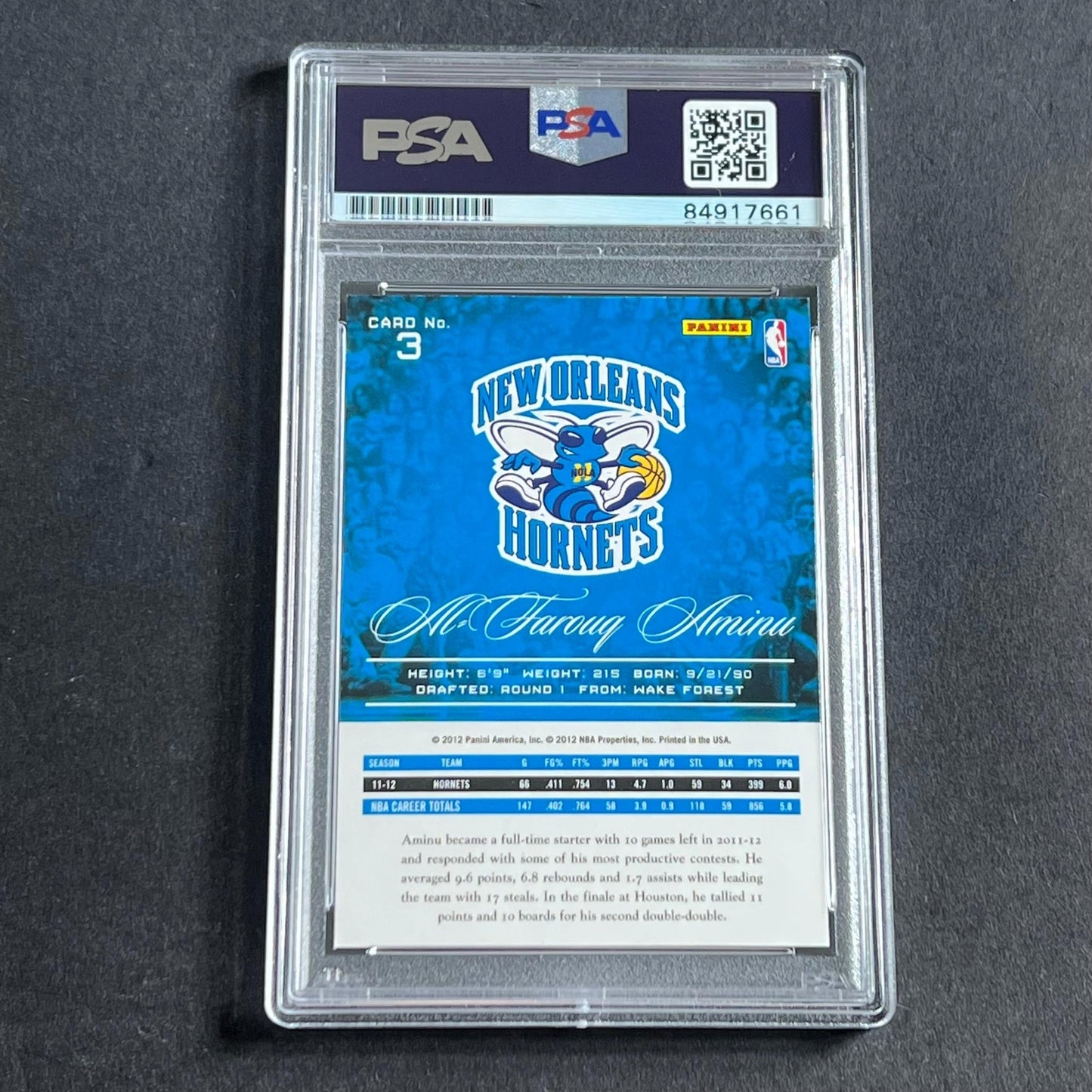 2012-13 Panini Prestige #3 Al-Farouq Aminu Signed Card AUTO PSA Slabbed Hornets