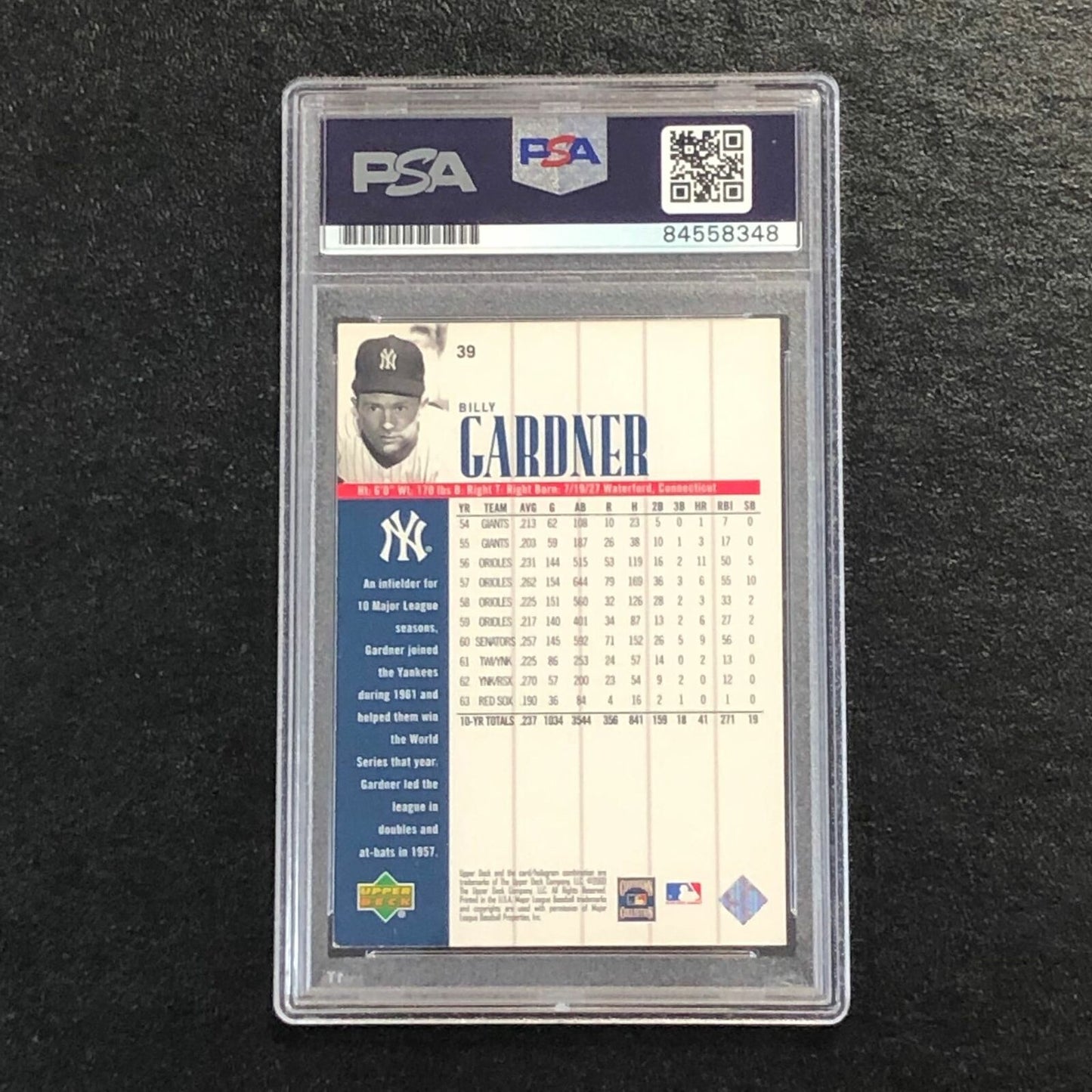 2000 Upper Deck Yankees Legends #39 Billy Gardner Signed Card PSA Slabbed Auto Y