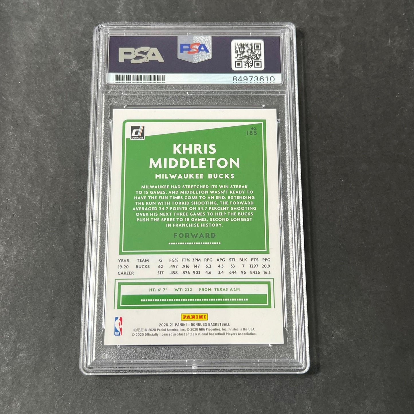 2020-21 Panini Donruss #185 Khris Middleton Signed Card AUTO PSA/DNA Slabbed Buc