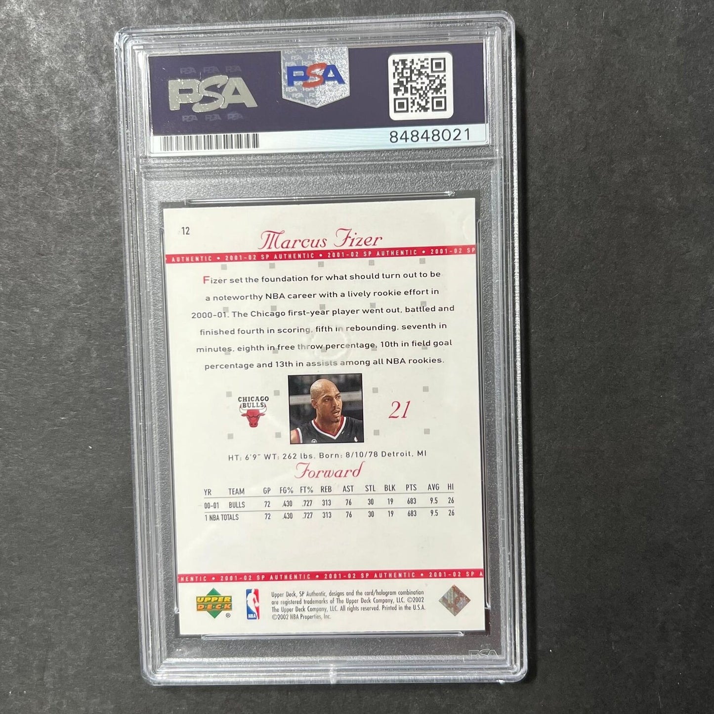 2001 Upper Deck #12 Marcus Fizer Signed Card AUTO PSA Slabbed Bulls