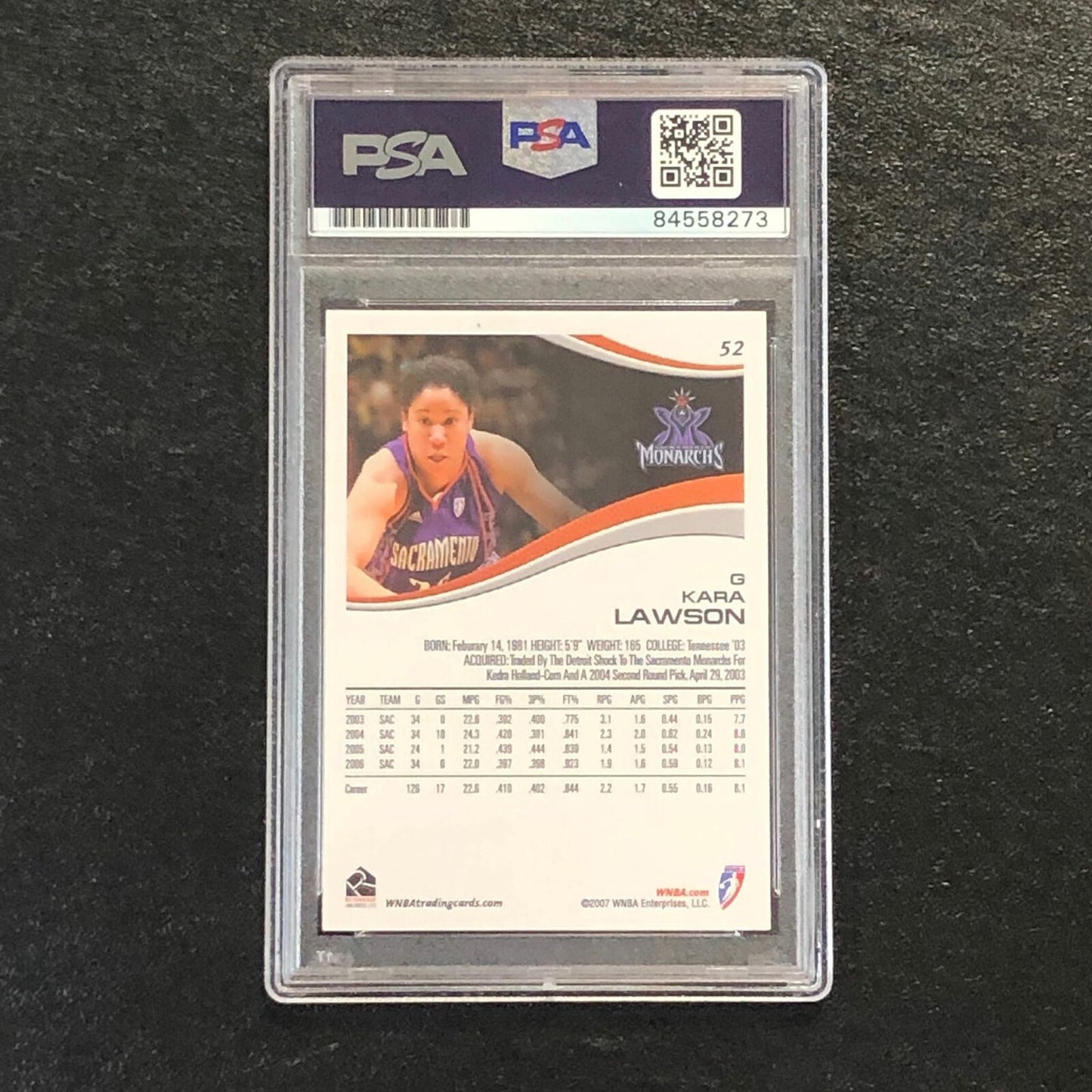 2007 WNBA #52 Kara Lawson Signed Card AUTO PSA/DNA Slabbed Monarchs