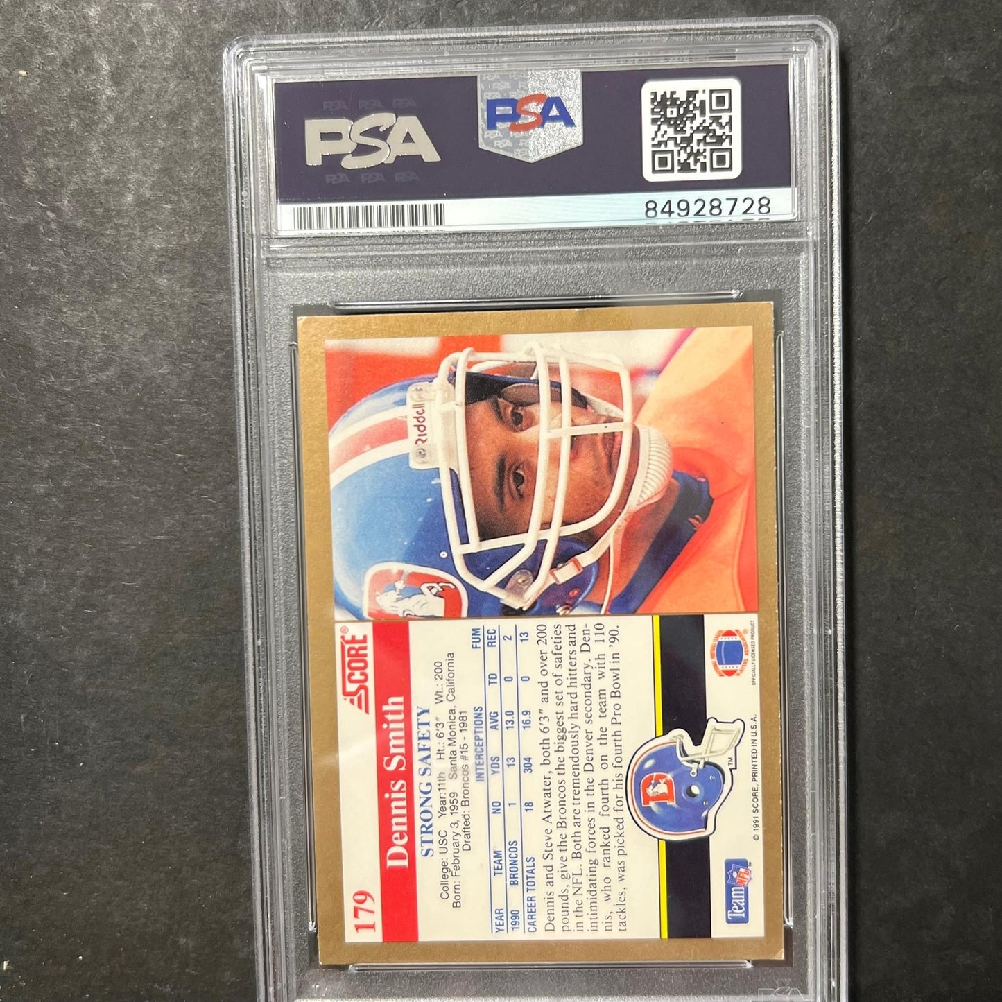 1991 Score #179 Dennis Smith Signed Card AUTO PSA Slabbed Broncos