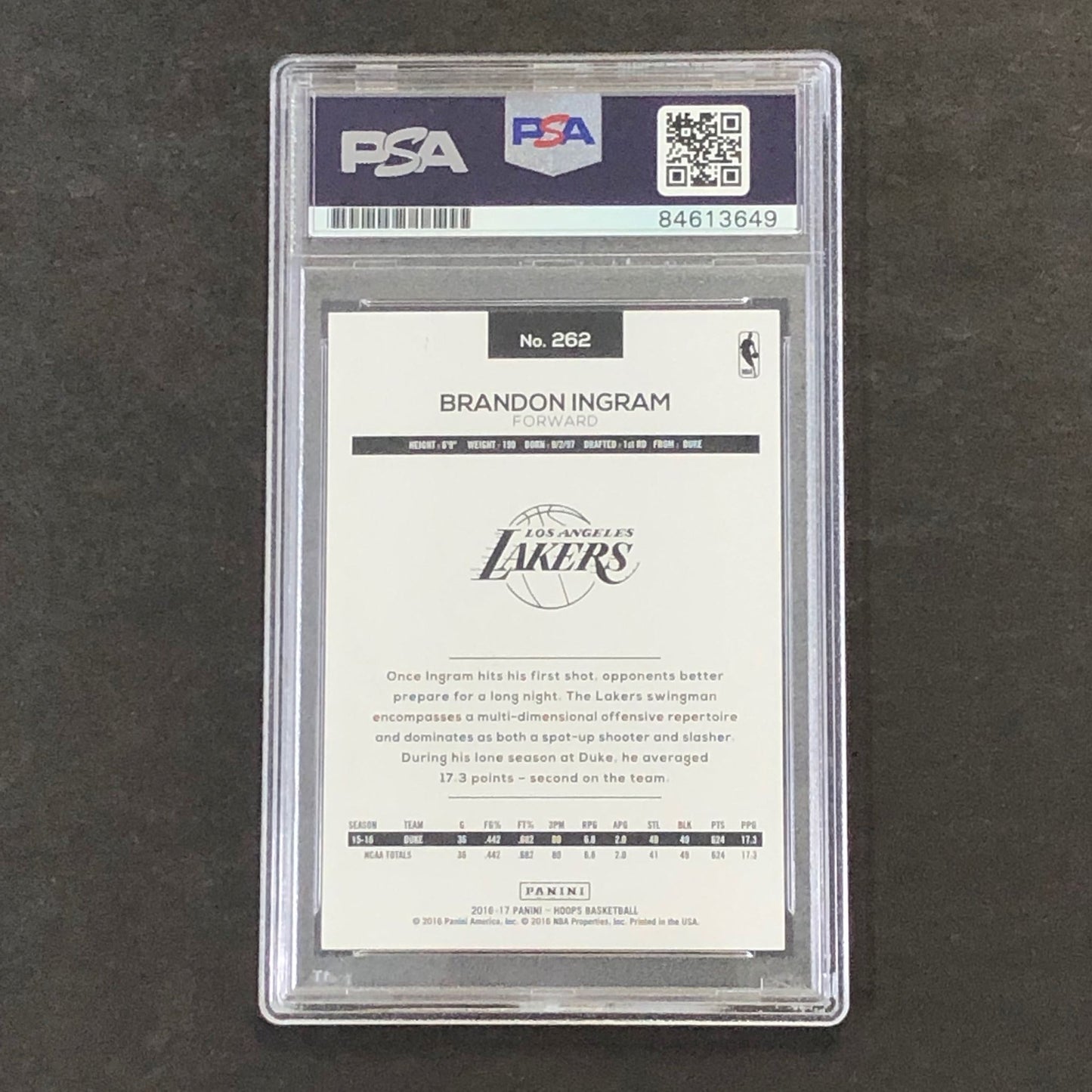 2016-17 NBA Hoops #262 Brandon Ingram Signed Card AUTO PSA Slabbed RC Lakers