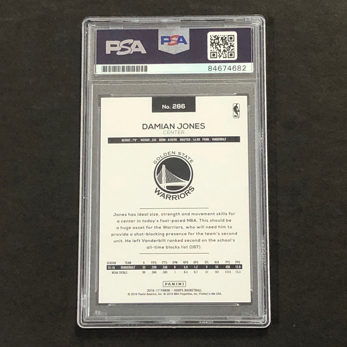 2016-17 NBA Hoops #286 Damian Jones Signed Card AUTO 10 PSA/DNA Slabbed GSW RC