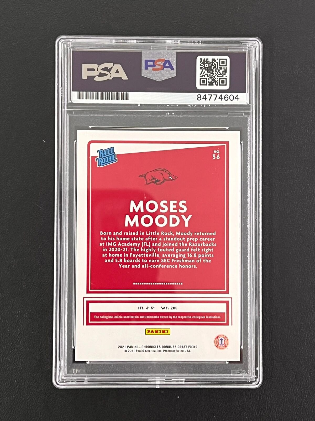 2021-22 Panini Chronicles Draft Picks #36 Moses Moody Signed Card AUTO PSA Slabb