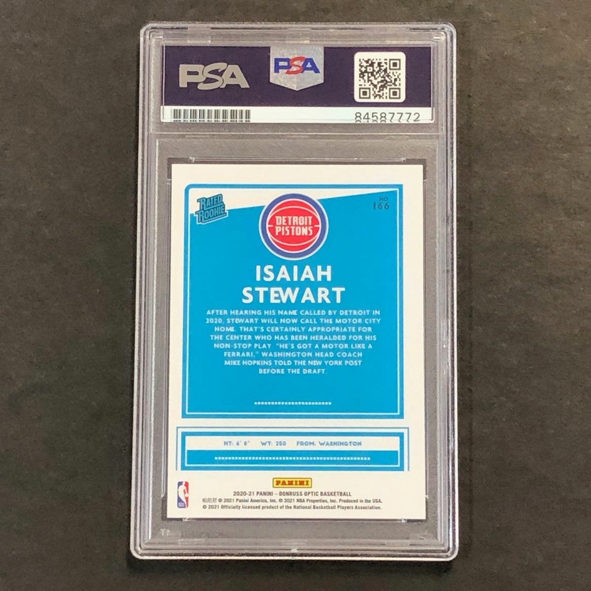 2020-21 Donruss Optic Rated Rookie #166 Isaiah Stewart Signed Card AUTO PSA Slab