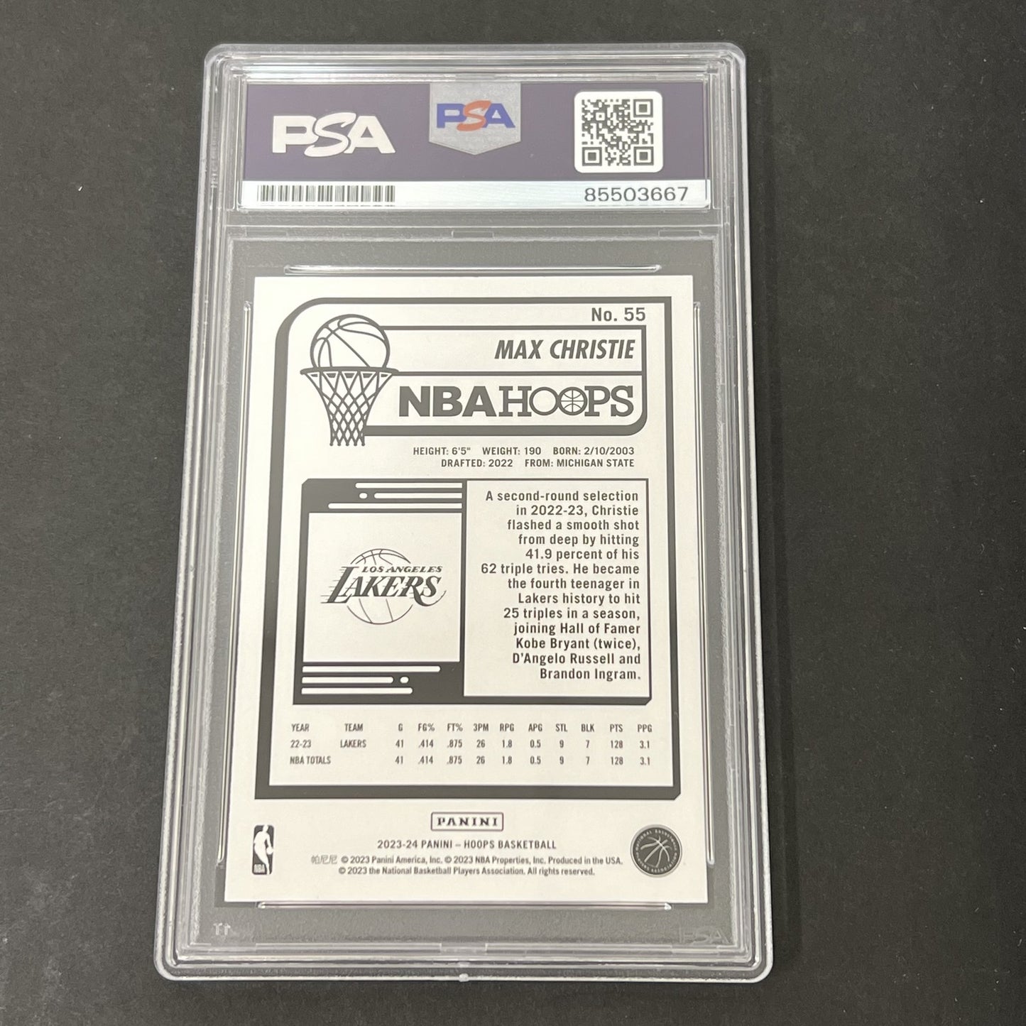 2023-24 Panini NBA Hoops #55 Max Christie signed card PSA