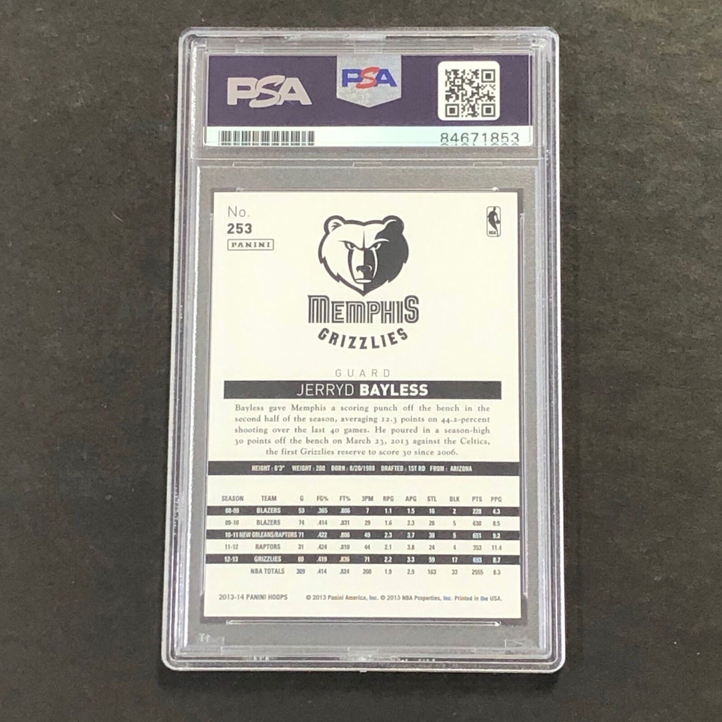 2013-14 Panini NBA Hoops #253 Jerryd Bayless Signed Card AUTO 10 PSA Slabbed Gri